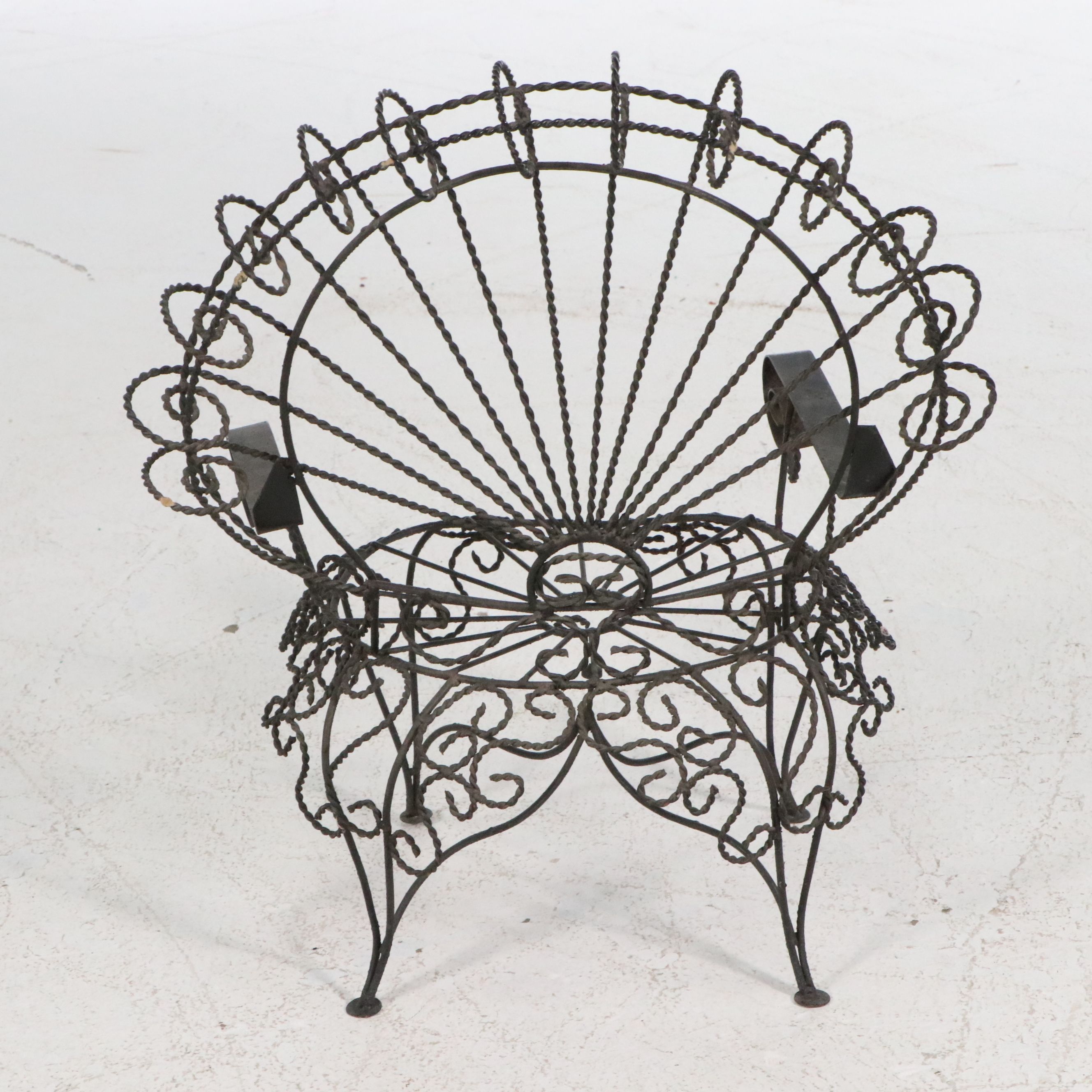 Three-Piece Victorian Style Wrought Iron Peacock Patio Set, 20th Century