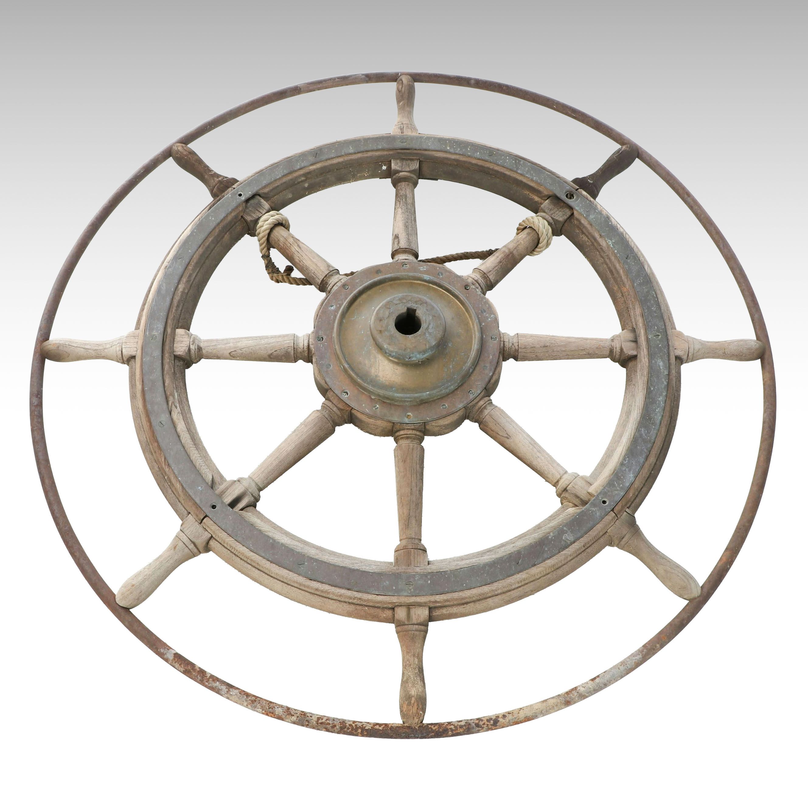 Wood and Metal Ship Captain's Wheel