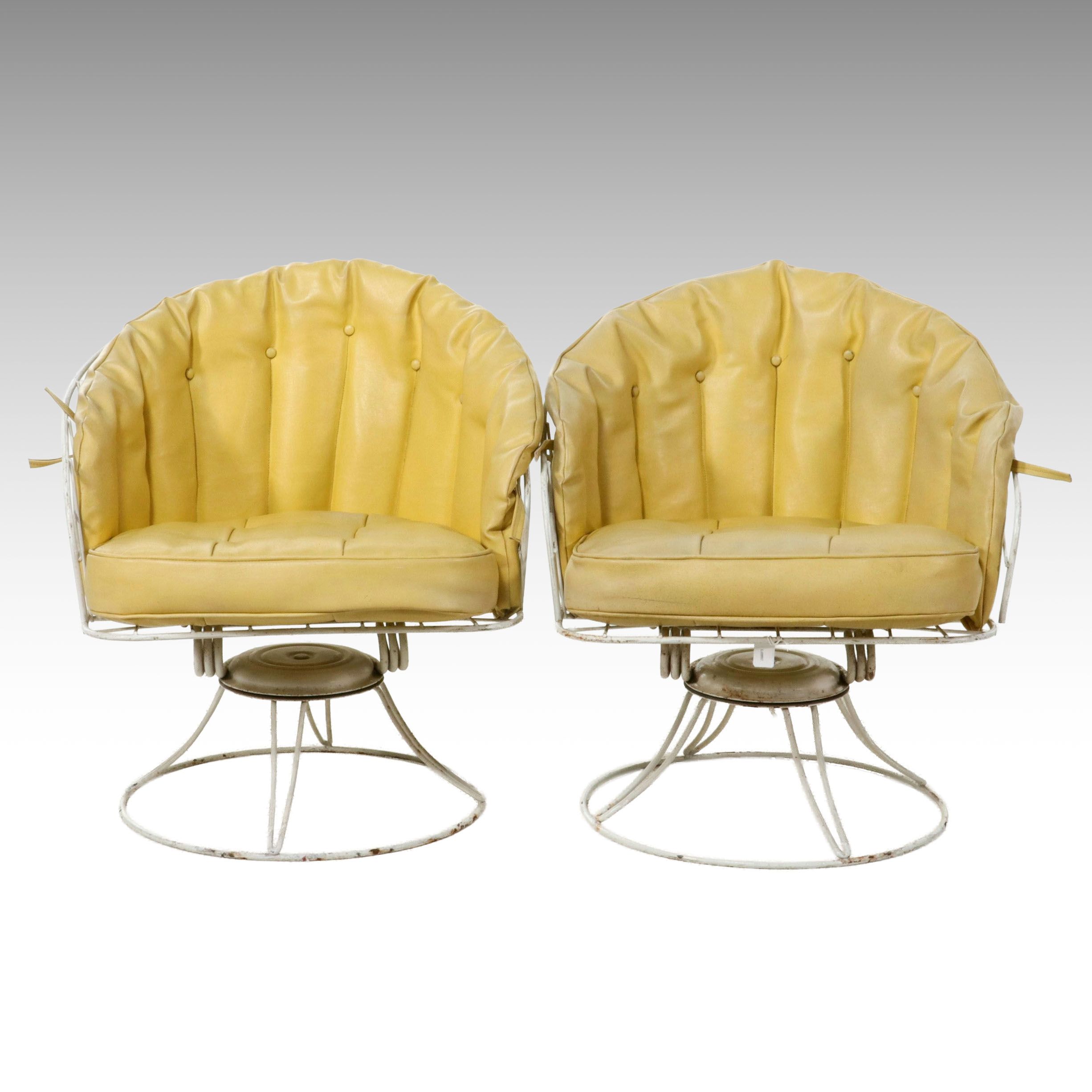 Pair of Mid Century Modern Swivel Hoop Chairs with Vinyl Cushions