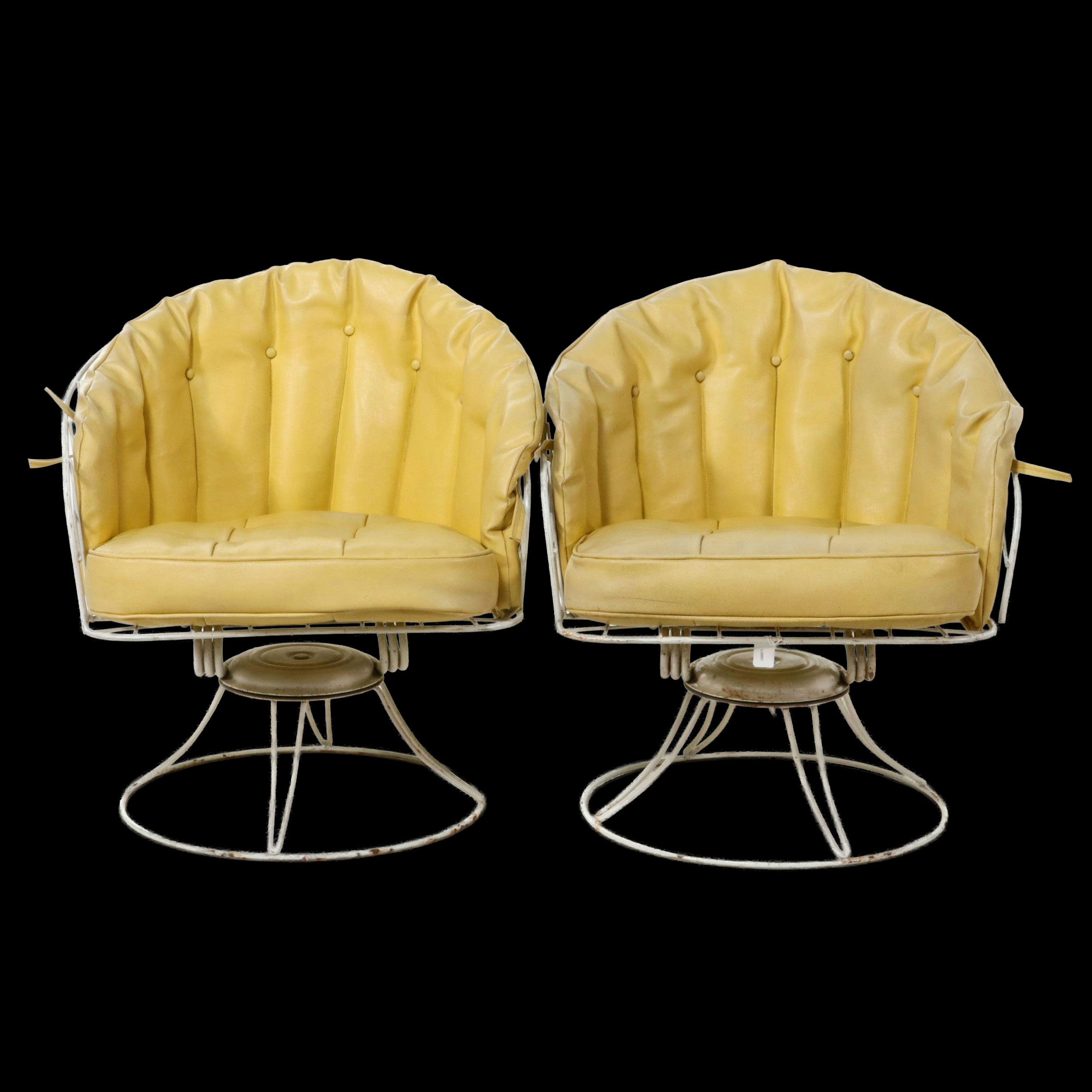 Pair of Mid Century Modern Swivel Hoop Chairs with Vinyl Cushions