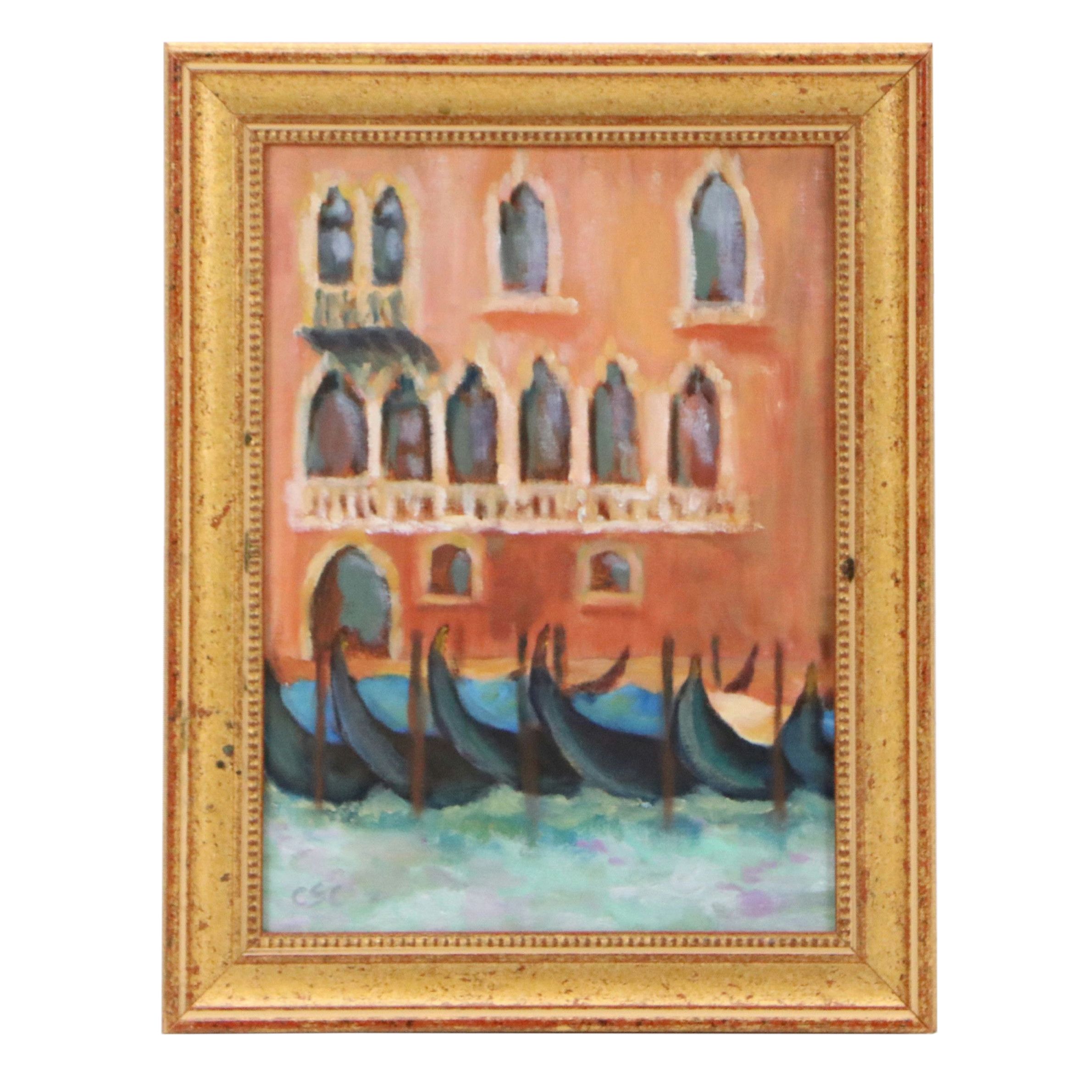 Venetian Canal Oil Painting, 21st Century