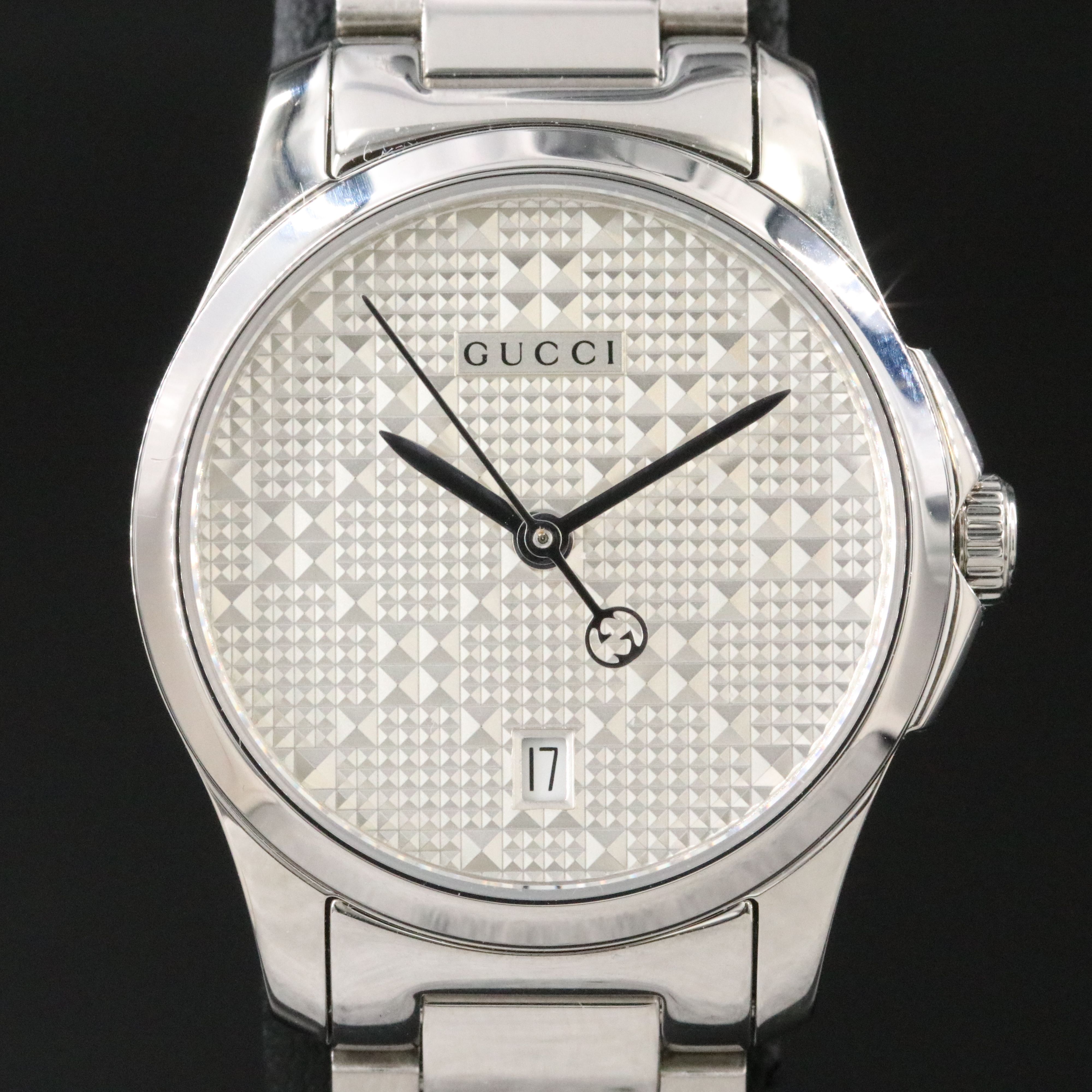 Gucci G-Timeless Silvered Textured Dial Stainless Steel Swiss Quartz Watch