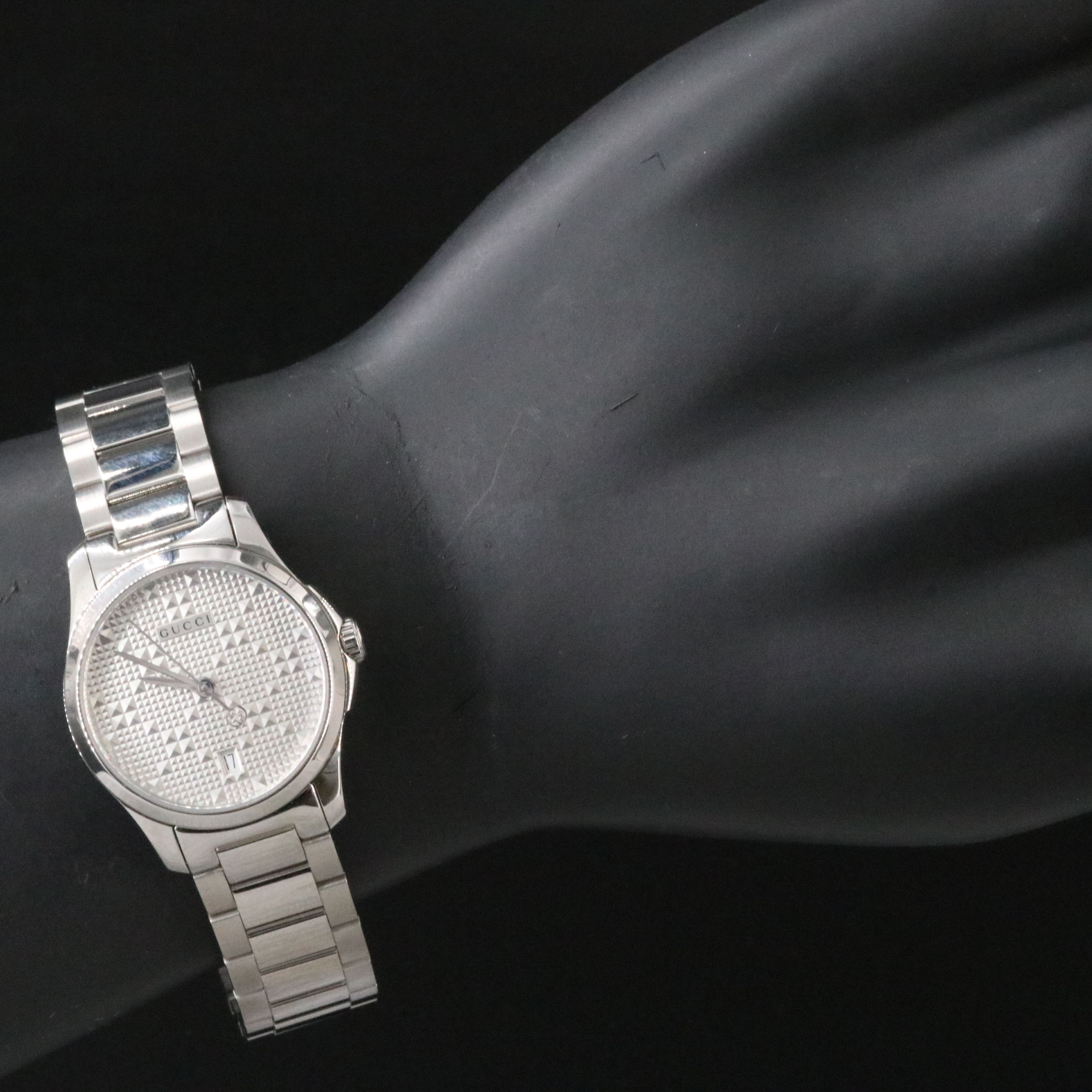 Gucci G-Timeless Silvered Textured Dial Stainless Steel Swiss Quartz Watch