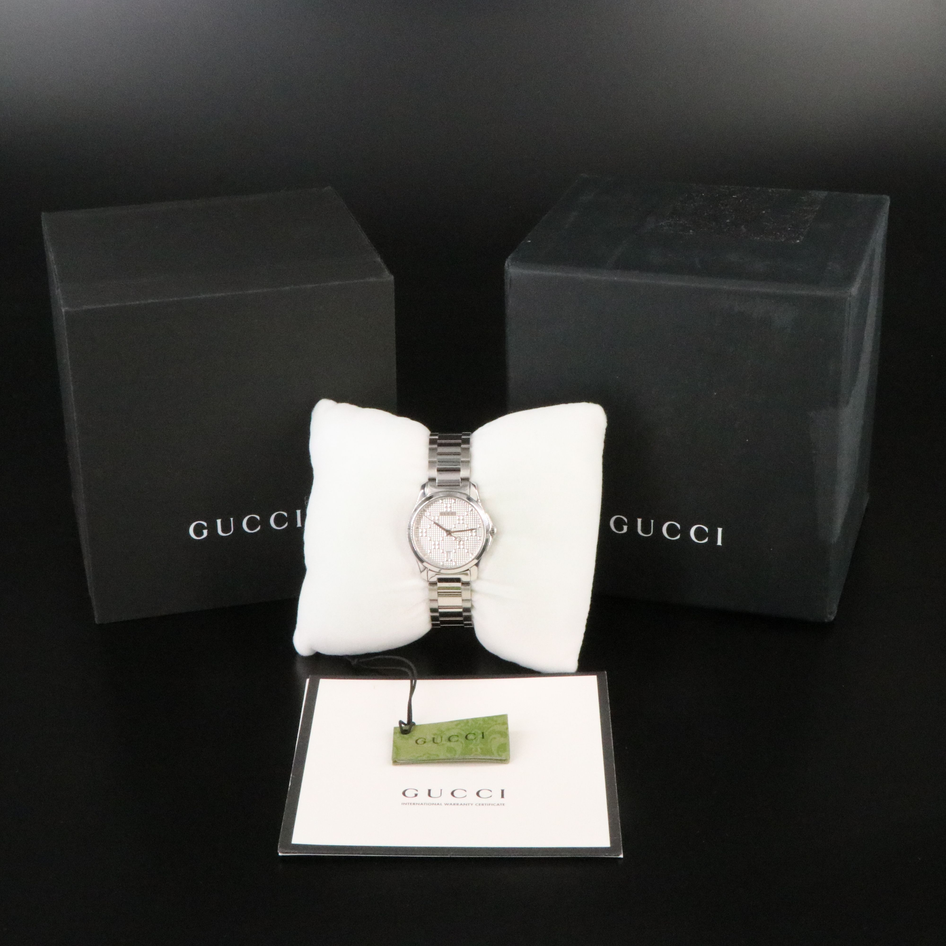 Gucci G-Timeless Silvered Textured Dial Stainless Steel Swiss Quartz Watch