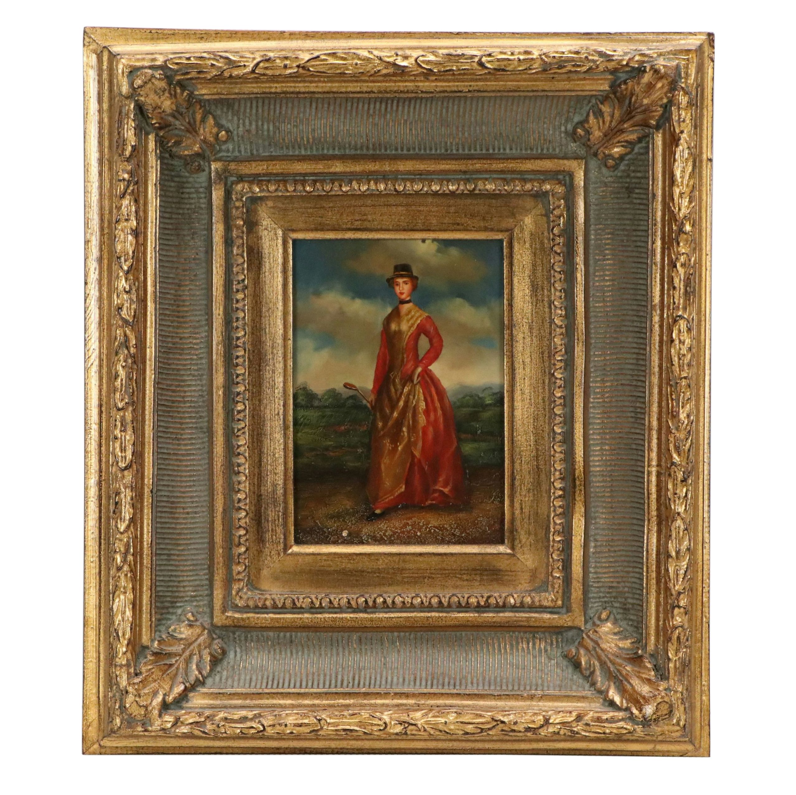 Spanish Colonial School Oil Painting of Lady Golfing, Late 19th to 20th Century
