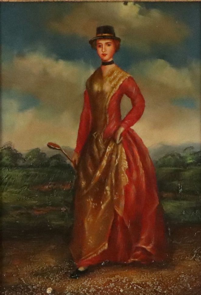 Spanish Colonial School Oil Painting of Lady Golfing, Late 19th to 20th Century