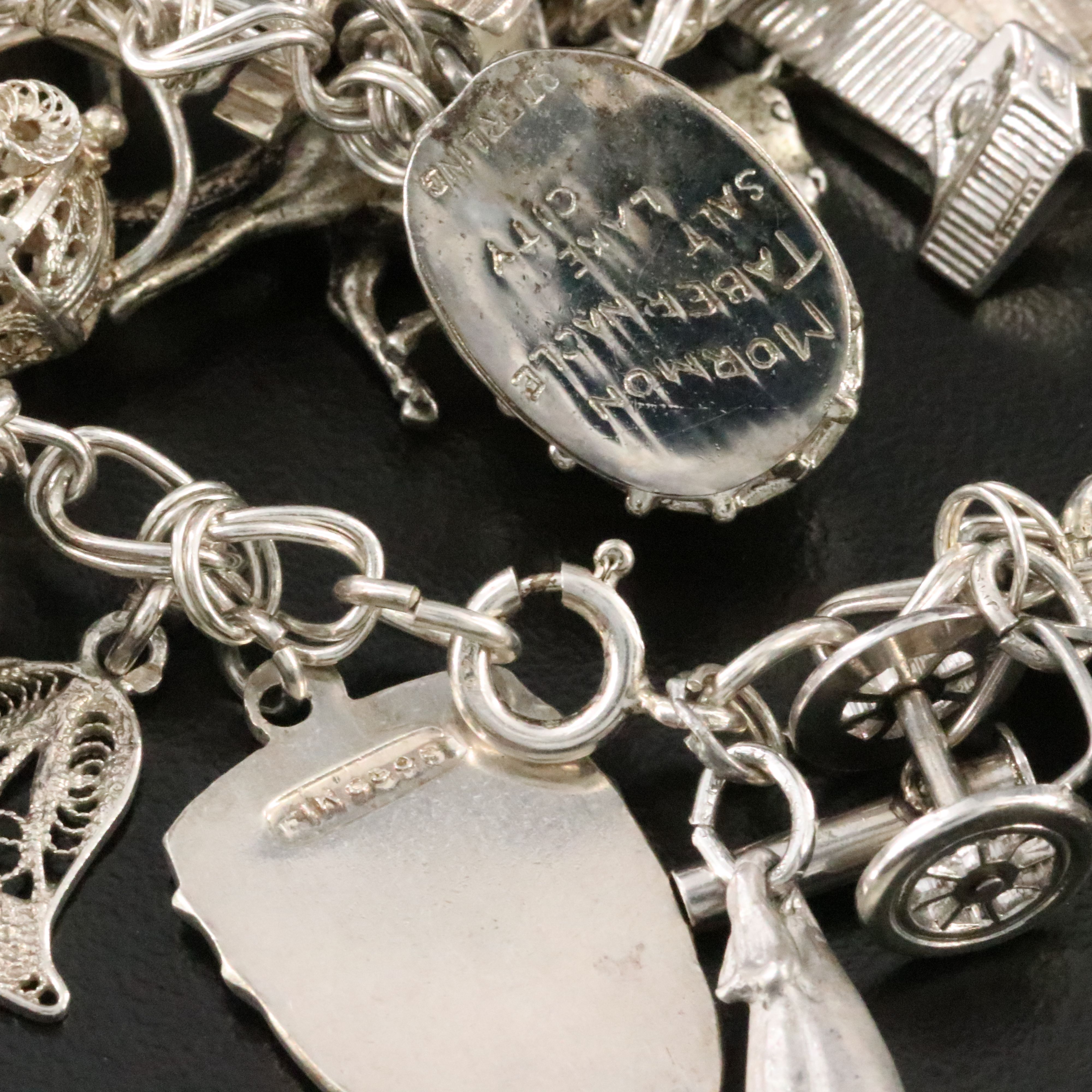 Vintage Sterling Travel Charm Bracelet with 800 and 900 Silver Charms