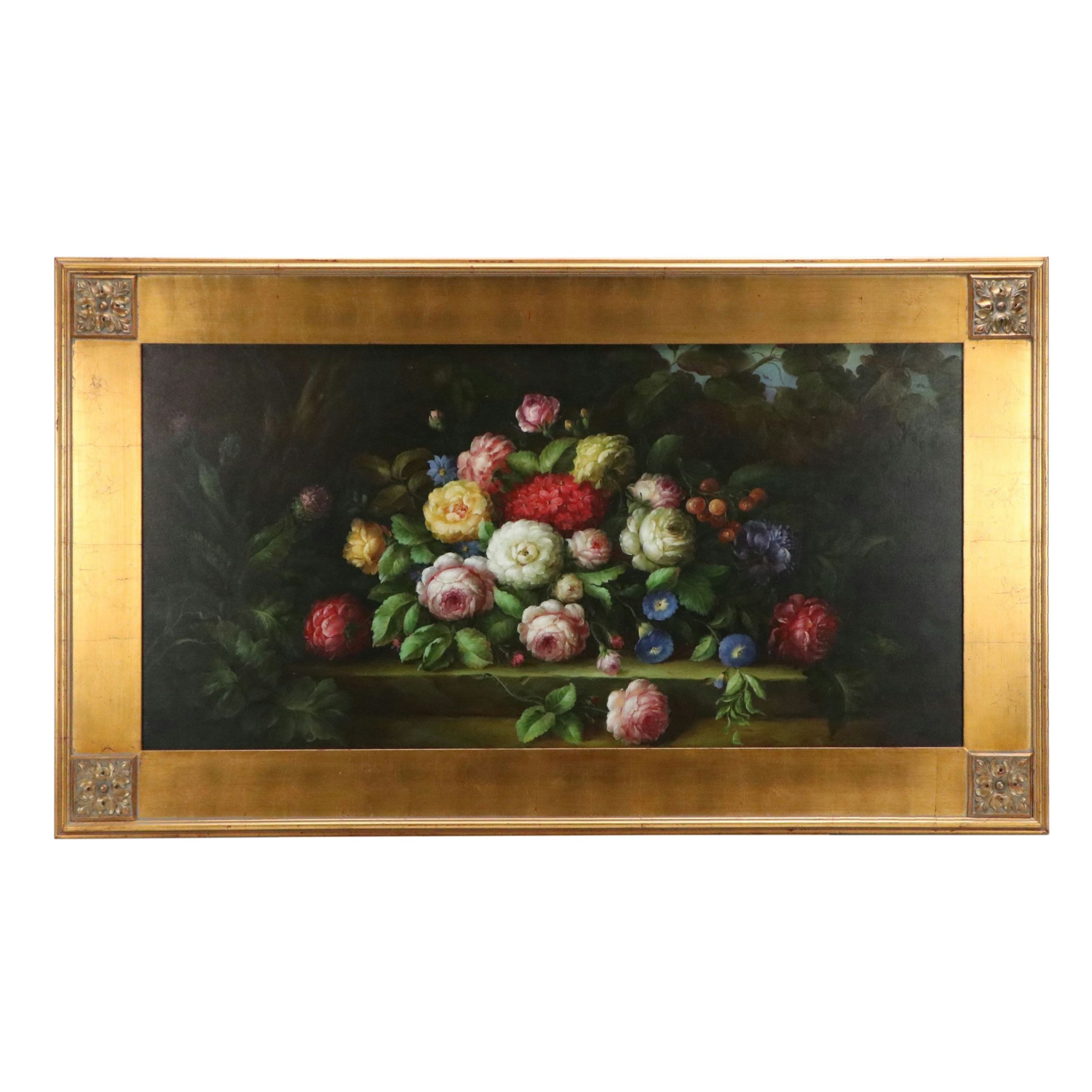 Still Life Oil Painting of Flower Arrangement, Mid to Late 20th Century
