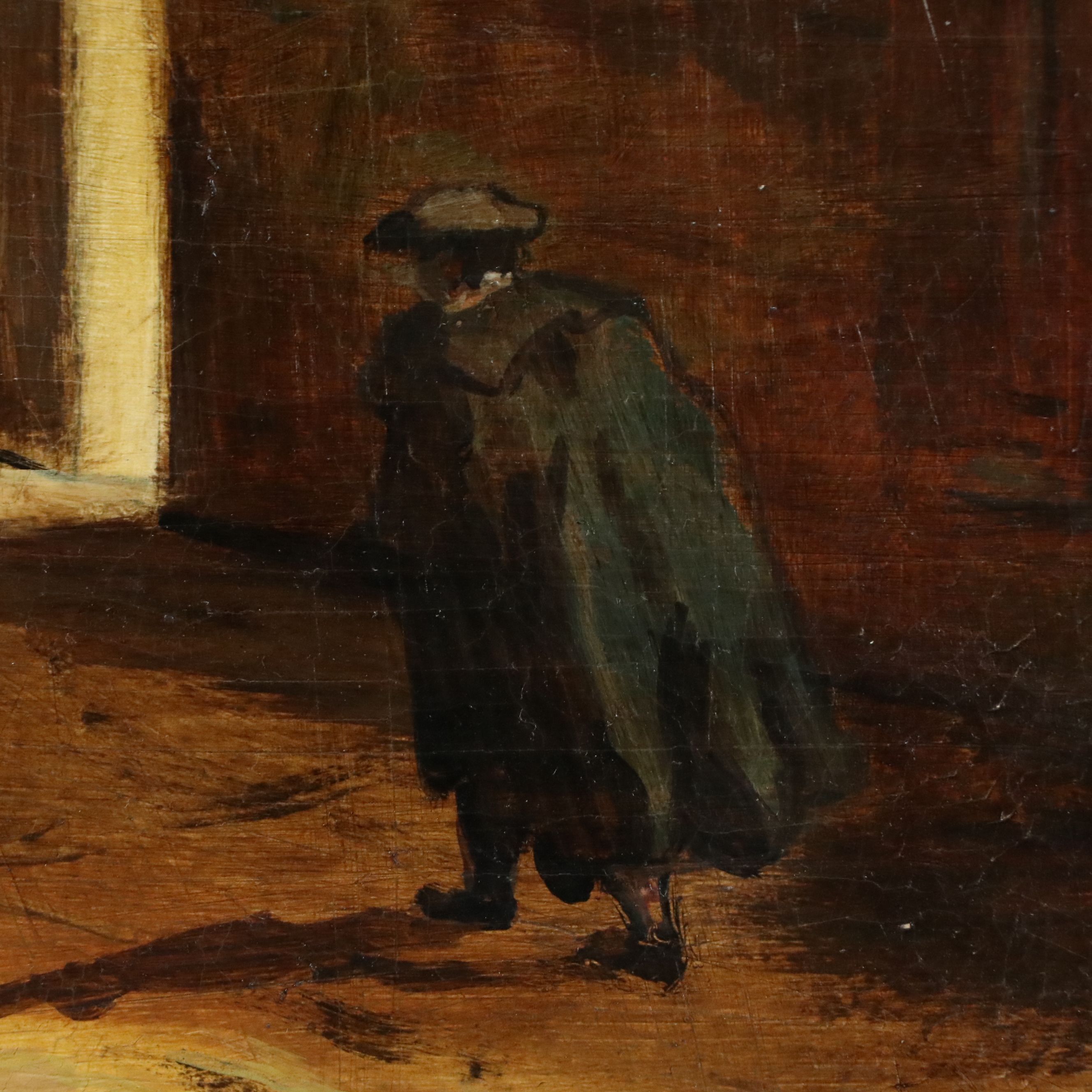 Muró Oil Painting of Man Walking Towards Bridge Over Venice Canal