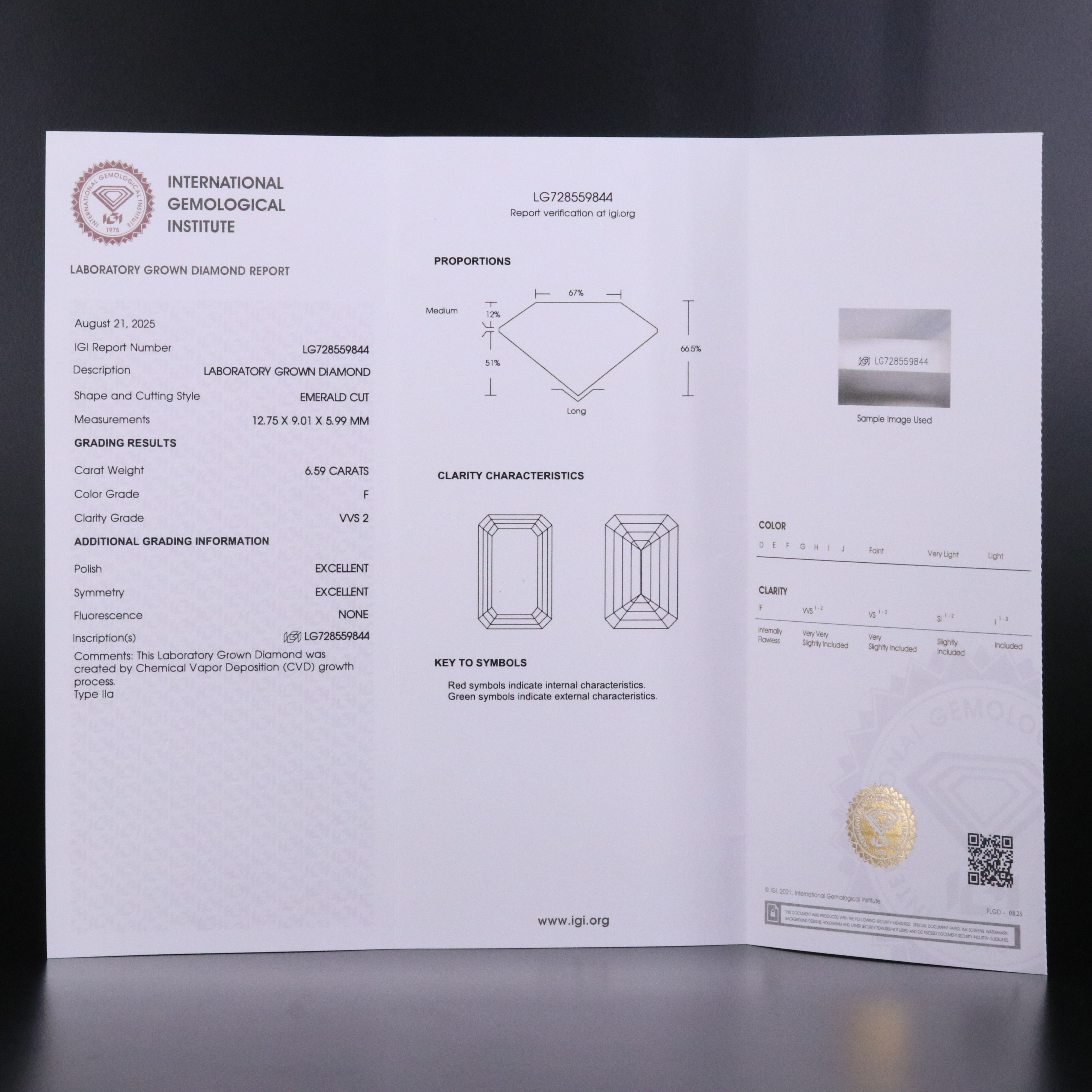 Platinum 7.23 CTW Lab Grown Diamond Ring with IGI Report