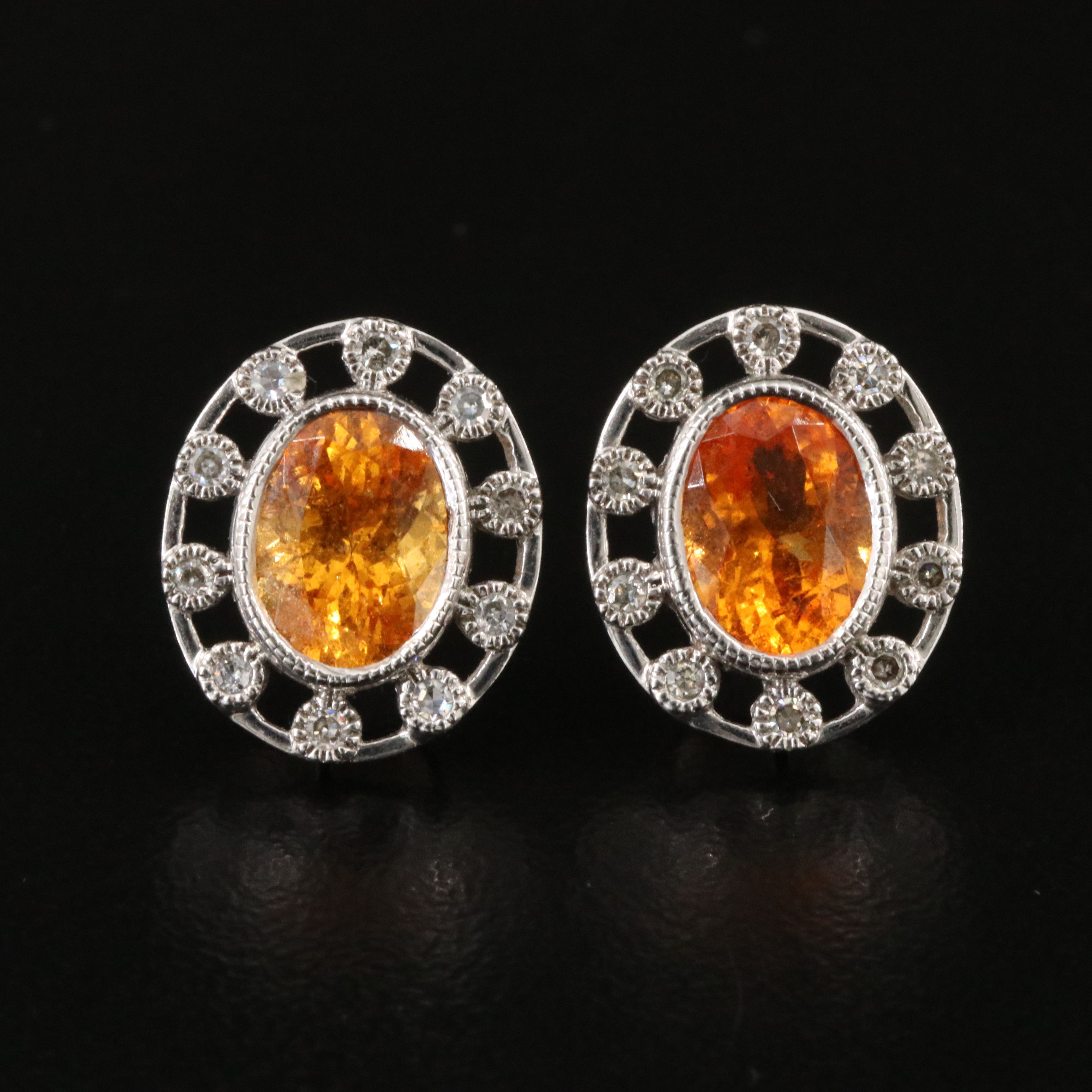 14K Spessertine Garnet and Diamond Earrings
