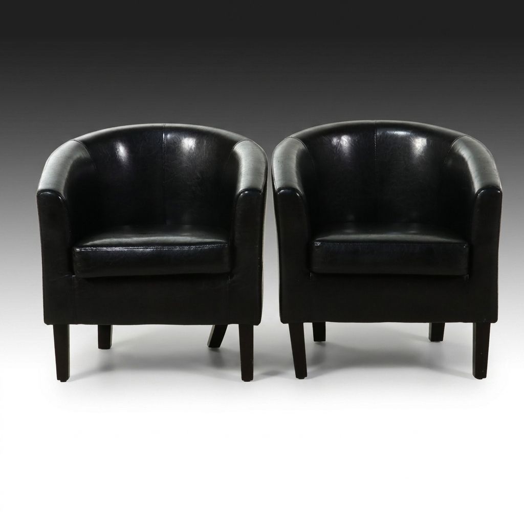 Pair of Contemporary Faux Leather Barrel-Back Club Chairs, 21st Century
