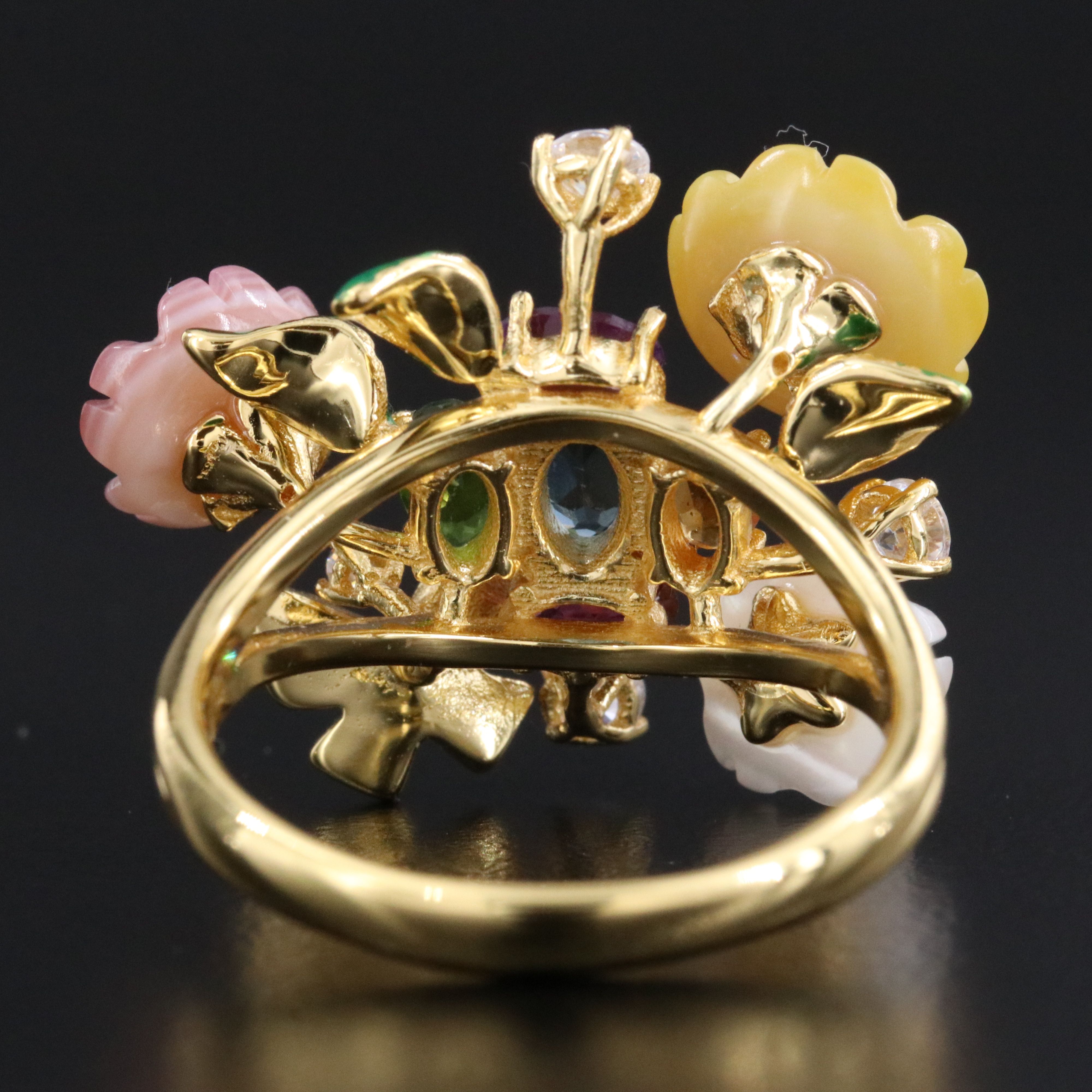 Sterling Floral Ring Featuring Amethyst, Diopside and CZ