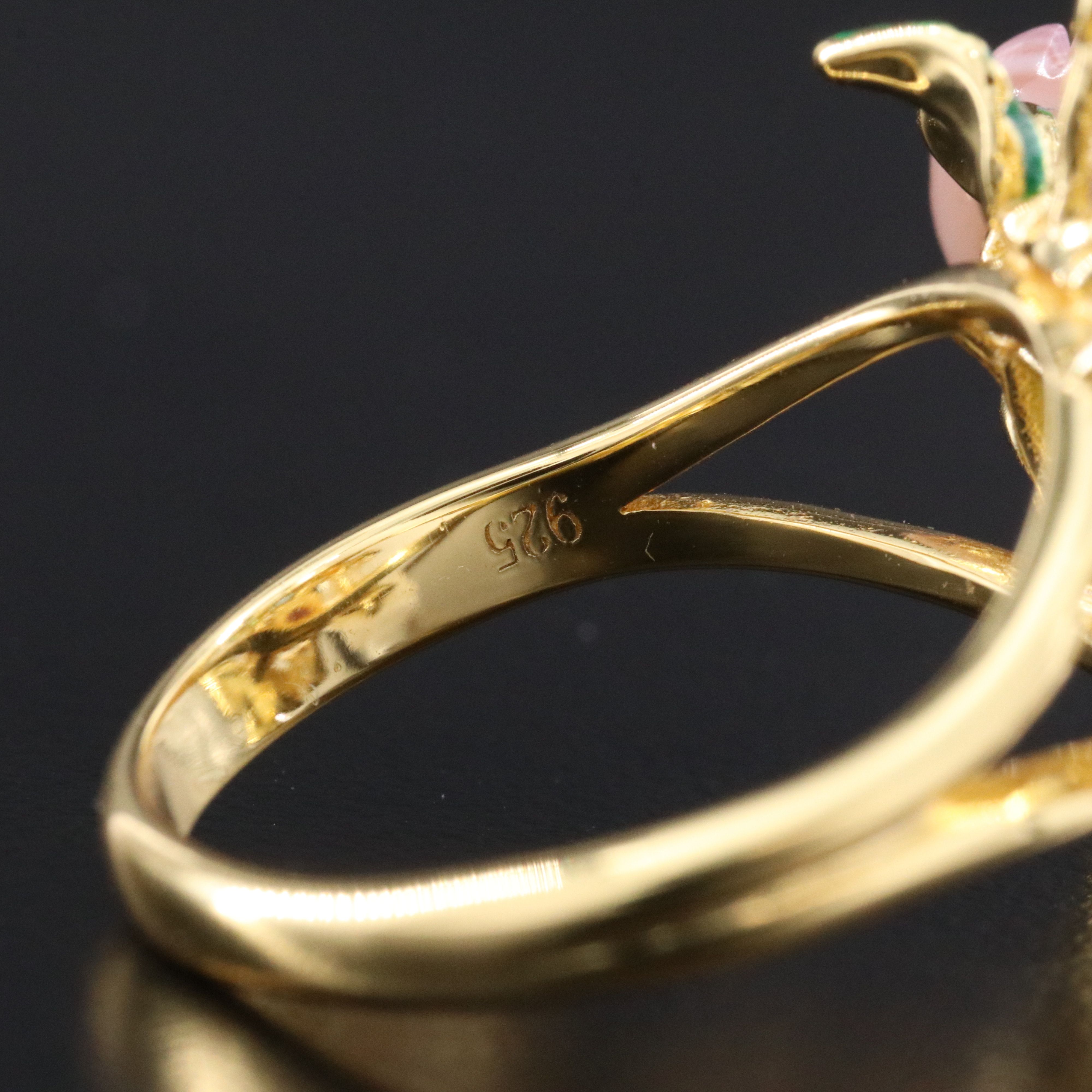 Sterling Floral Ring Featuring Amethyst, Diopside and CZ