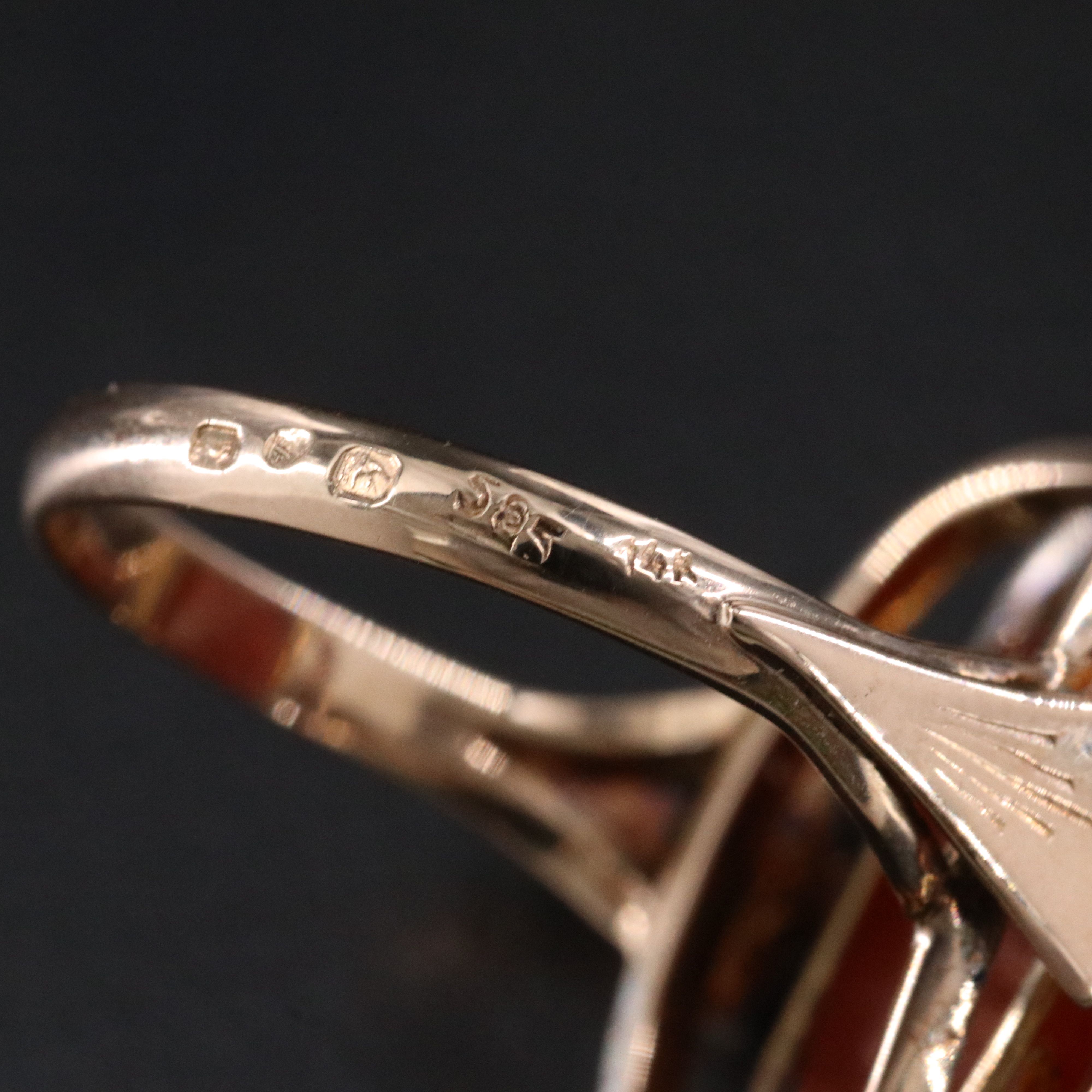 Victorian Style 14K and Sterling Carnelian and Diamond Ring