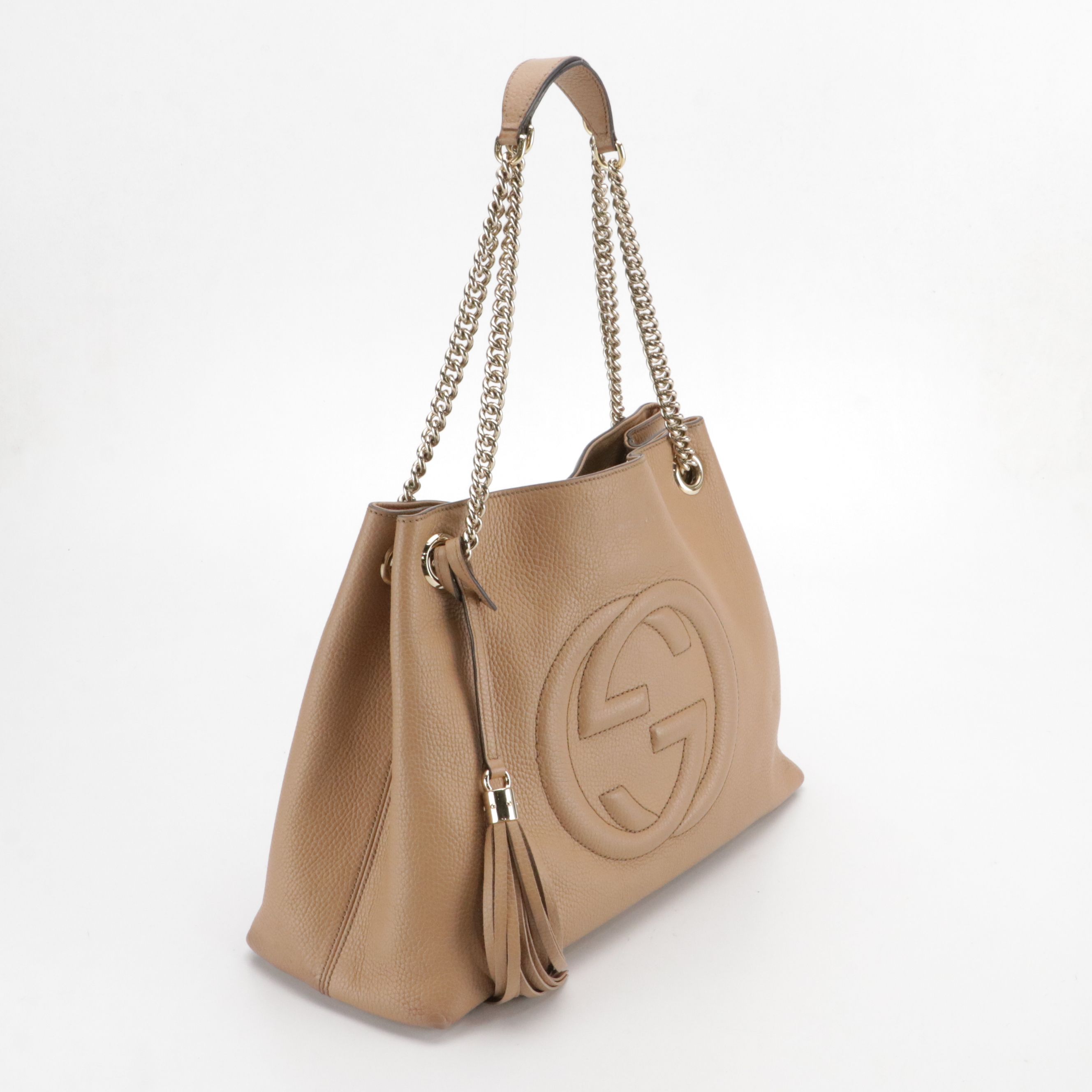 Gucci Soho Medium Chain Tote Bag in Beige Grained Calfskin Leather