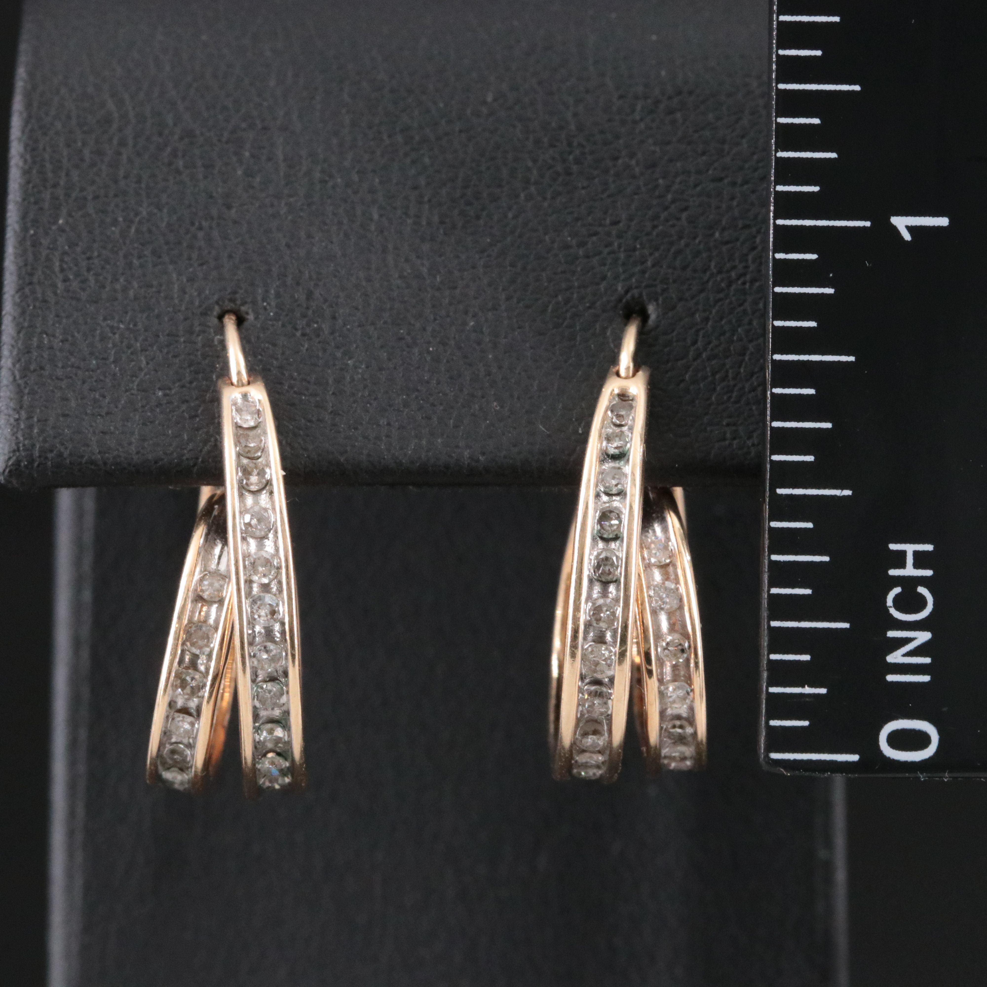 10K 1.05 CTW Diamond Ribbon Hoop Earrings