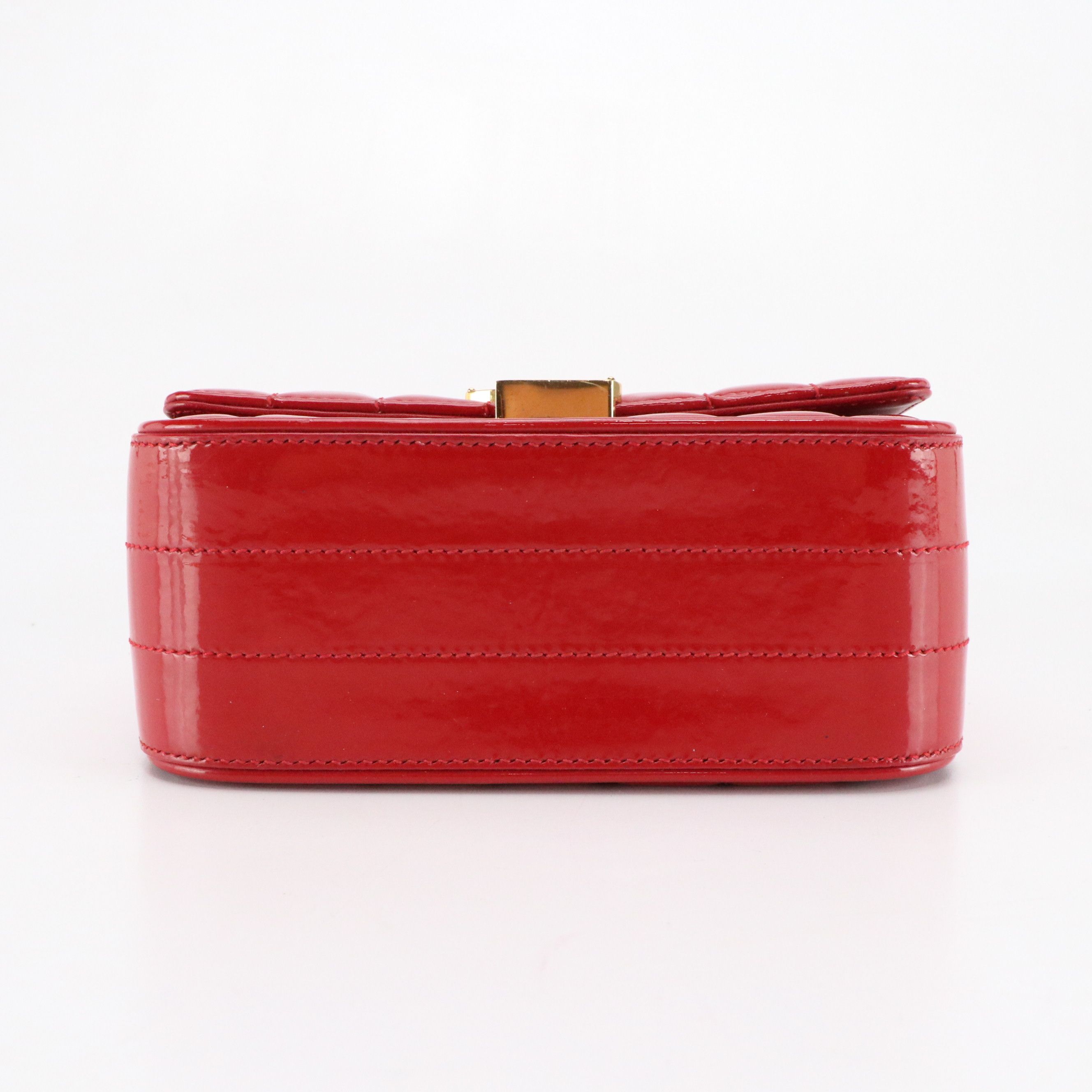 ARIES: Saint Laurent Vicky Crossbody Bag in Red Vertical Quilted Patent Leather