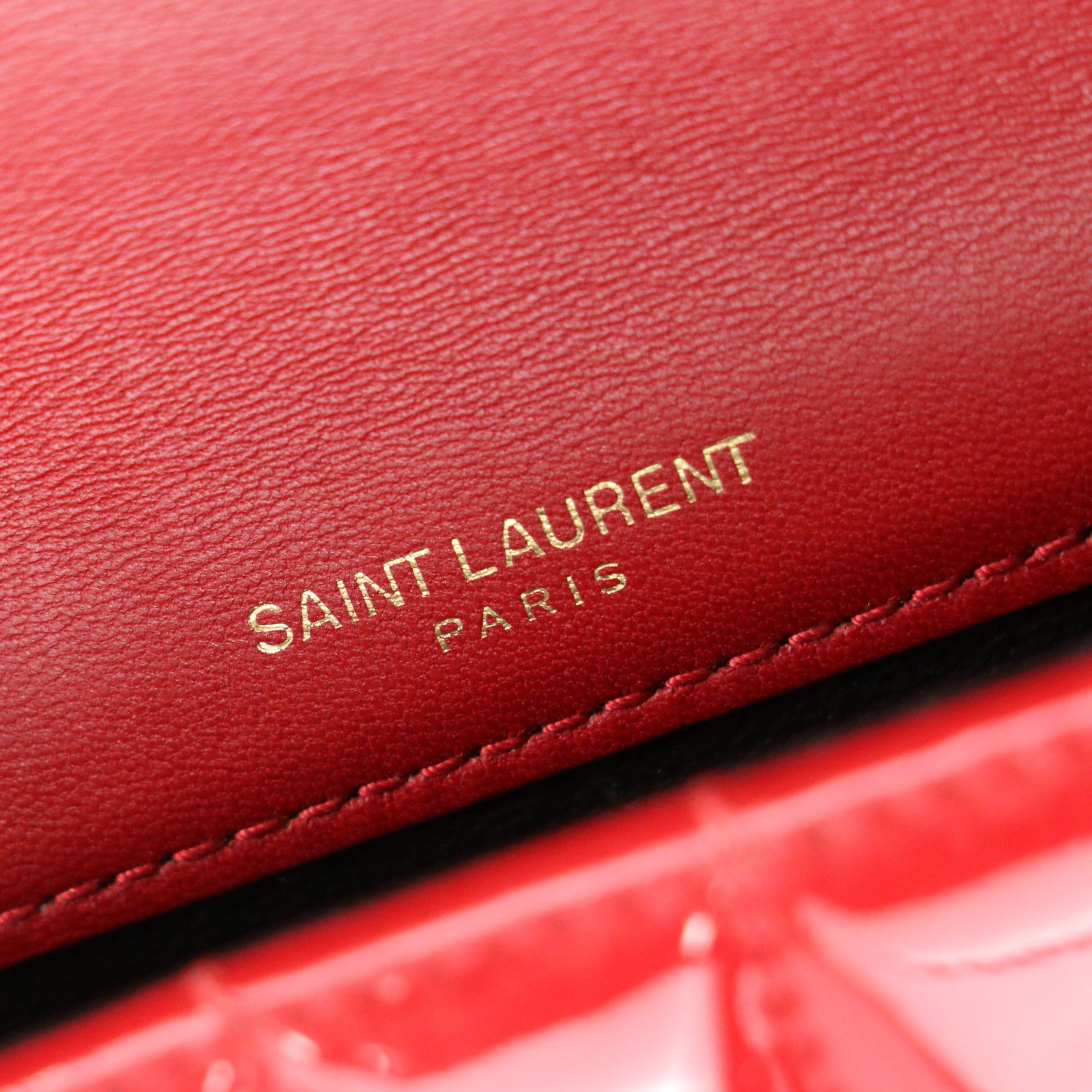 ARIES: Saint Laurent Vicky Crossbody Bag in Red Vertical Quilted Patent Leather