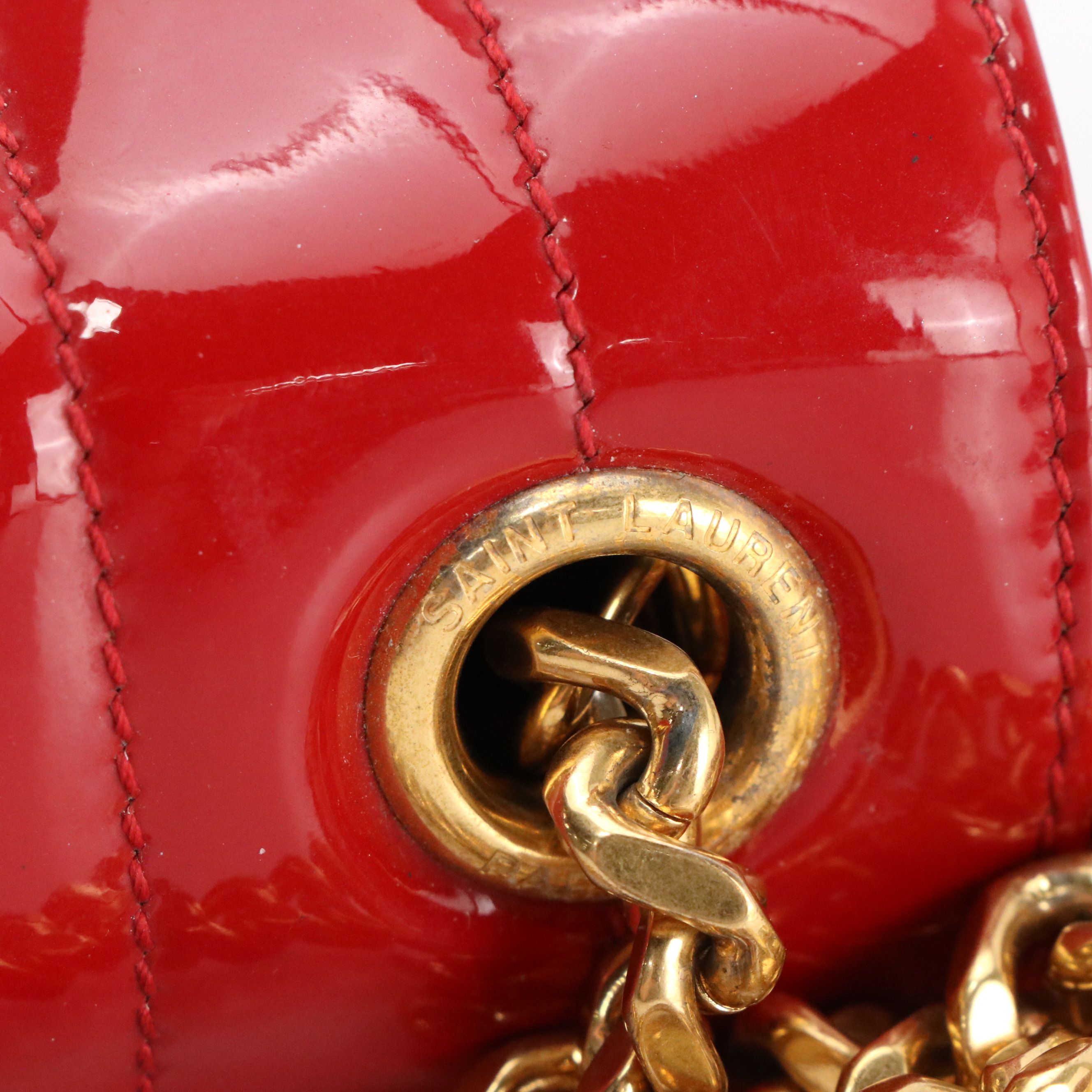 ARIES: Saint Laurent Vicky Crossbody Bag in Red Vertical Quilted Patent Leather