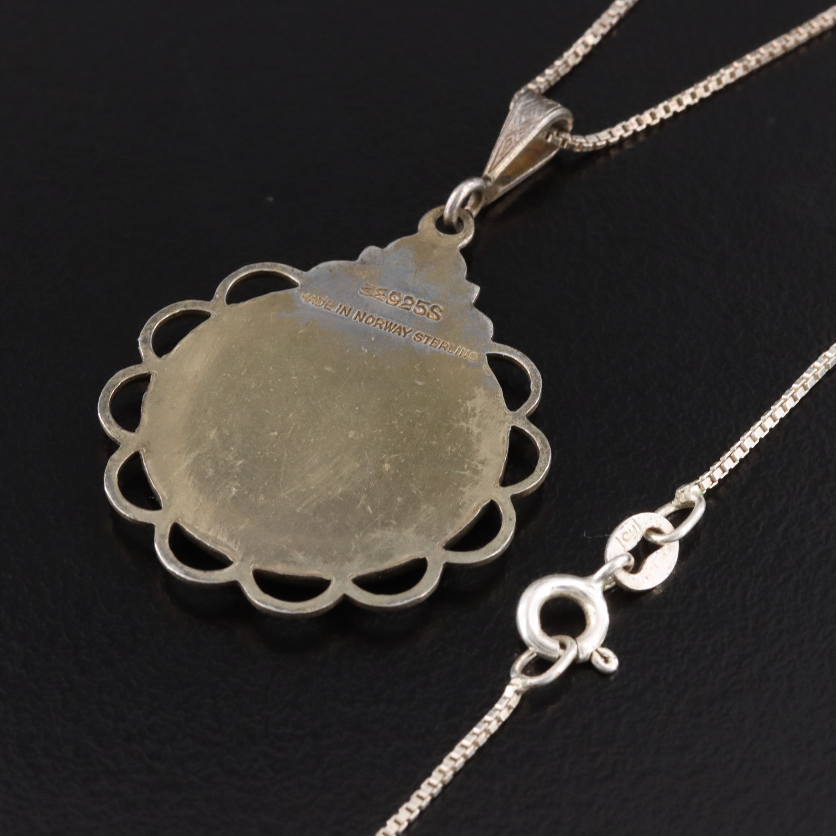 Norwegian Aksel Holmsen Sterling Enamel Longship Pendant Necklace