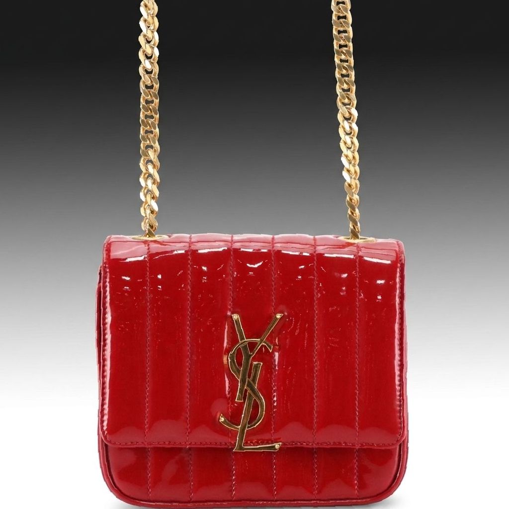 ARIES: Saint Laurent Vicky Crossbody Bag in Red Vertical Quilted Patent Leather