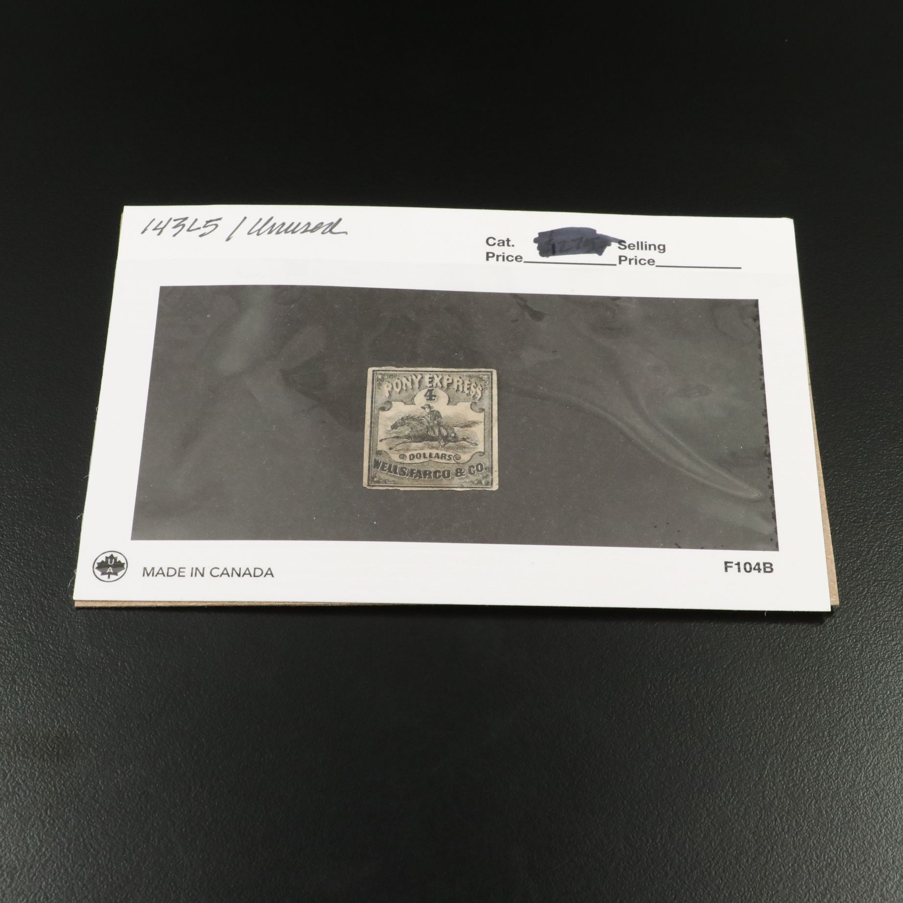 1861 $4 Wells Fargo Pony Express Postage Stamp, Scott 143L5