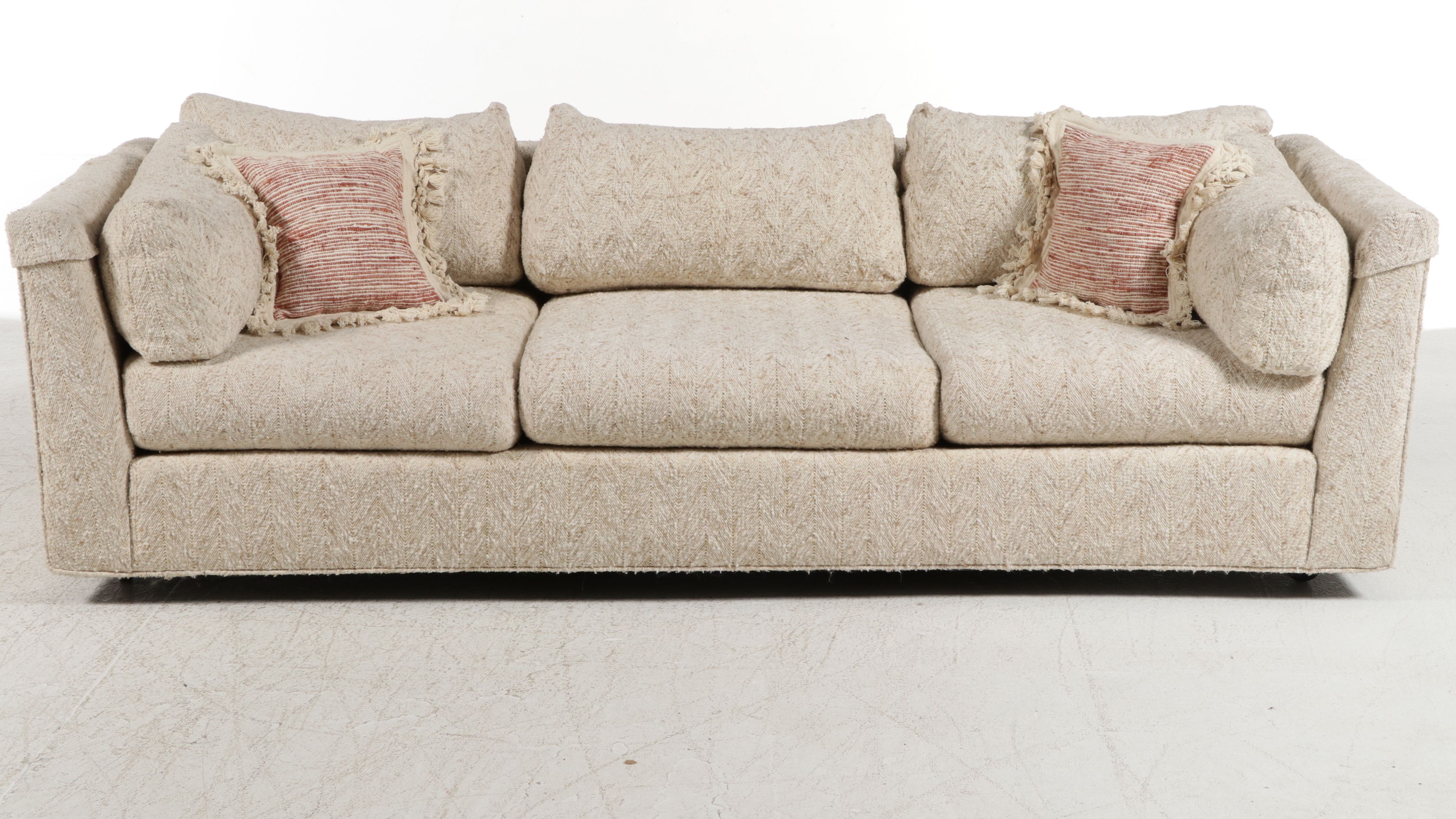 Stratford Designs Herringbone Chenille Upholstered Three-Seat Sofa, Late 20th C.