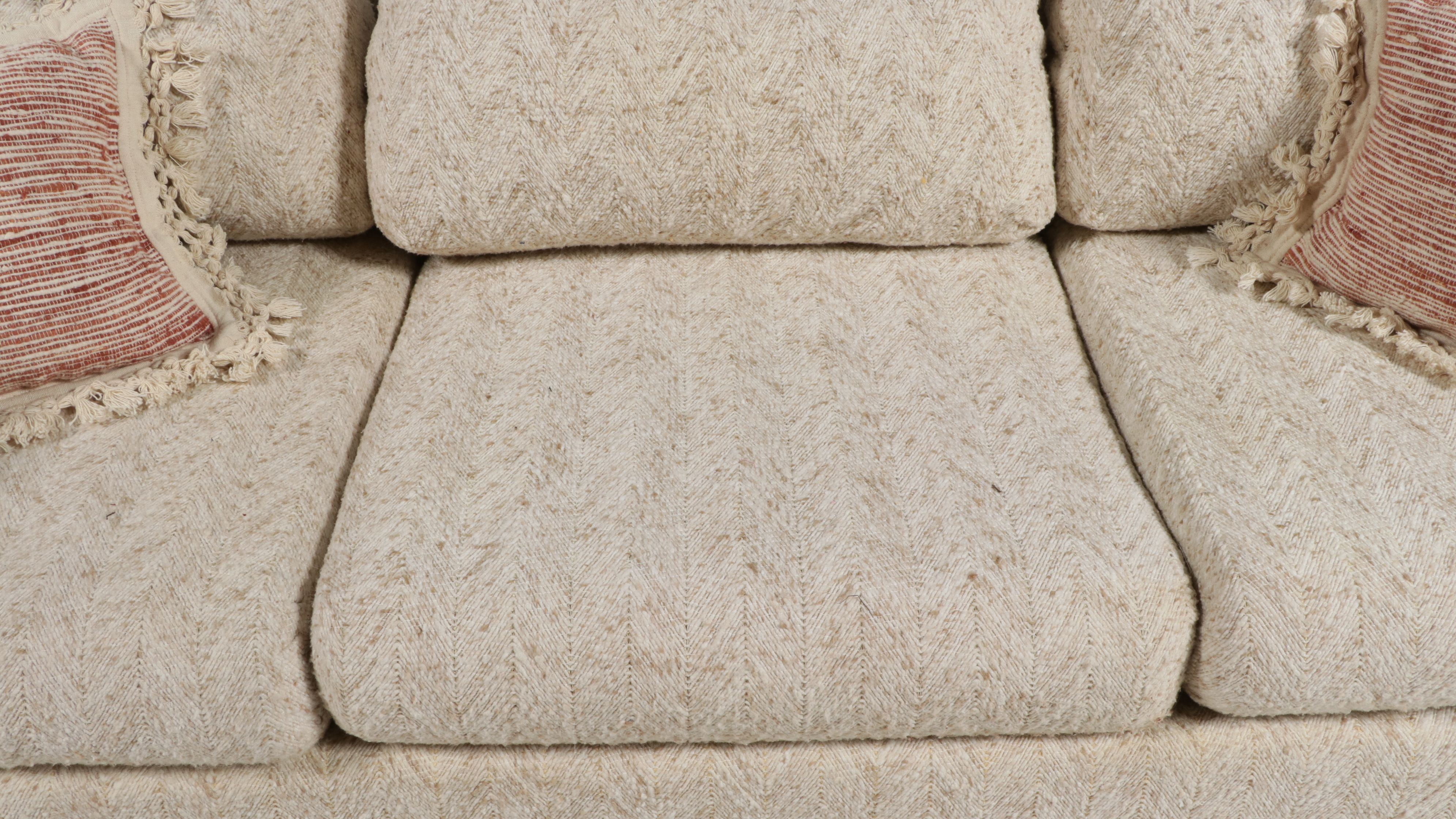 Stratford Designs Herringbone Chenille Upholstered Three-Seat Sofa, Late 20th C.