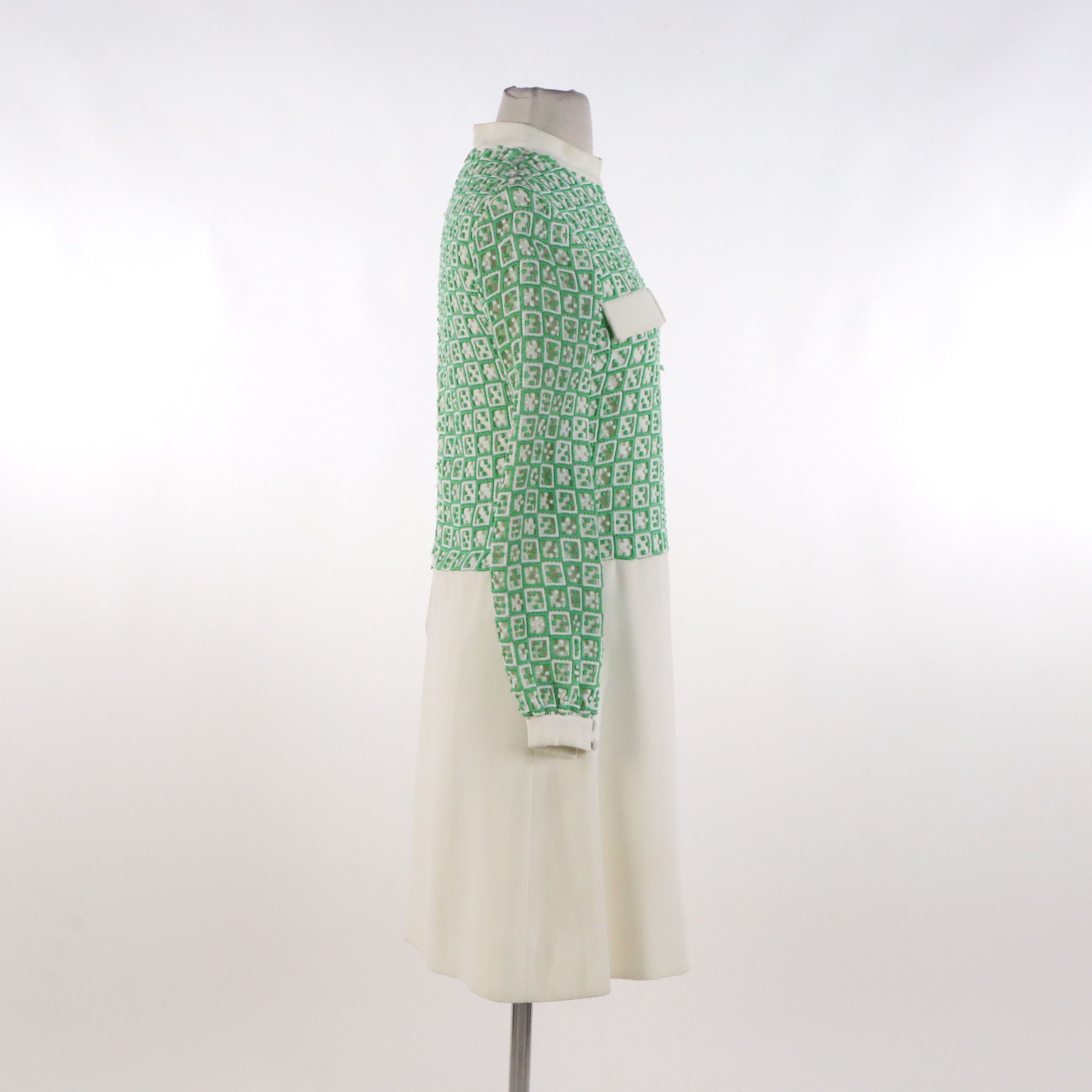 Guy Laroche Vintage Green and Ivory Long Sleeve Dress, Late 1960's