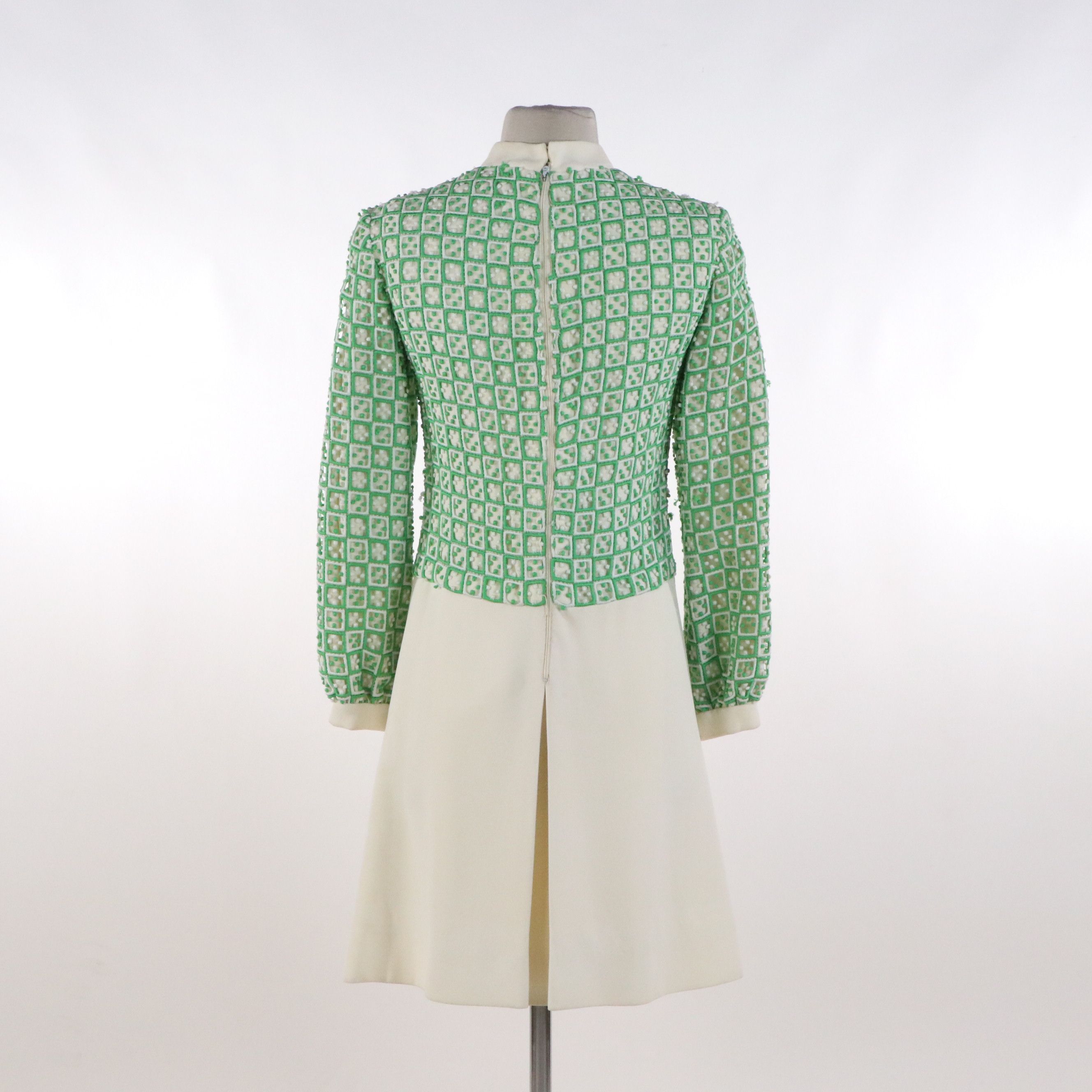 Guy Laroche Vintage Green and Ivory Long Sleeve Dress, Late 1960's