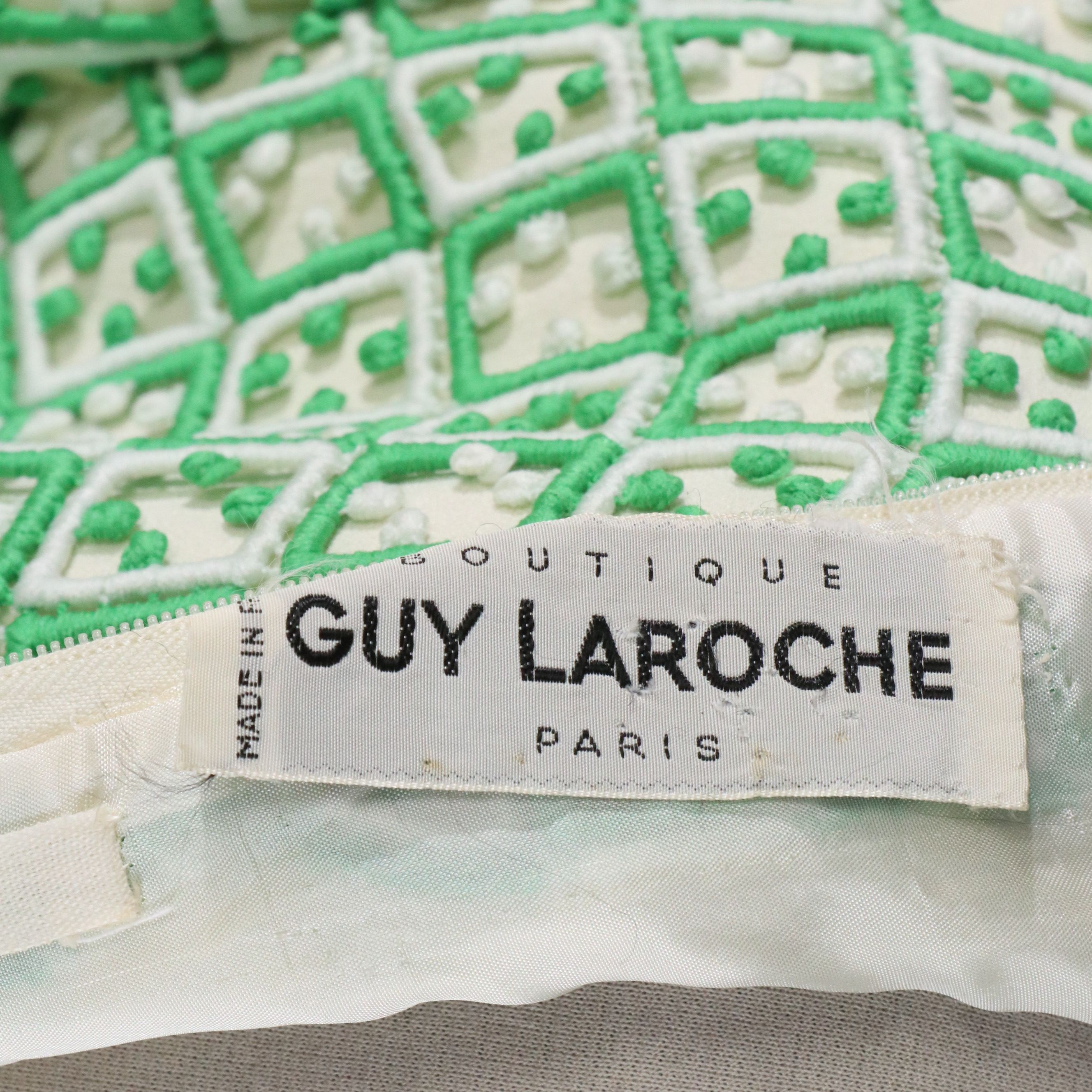 Guy Laroche Vintage Green and Ivory Long Sleeve Dress, Late 1960's