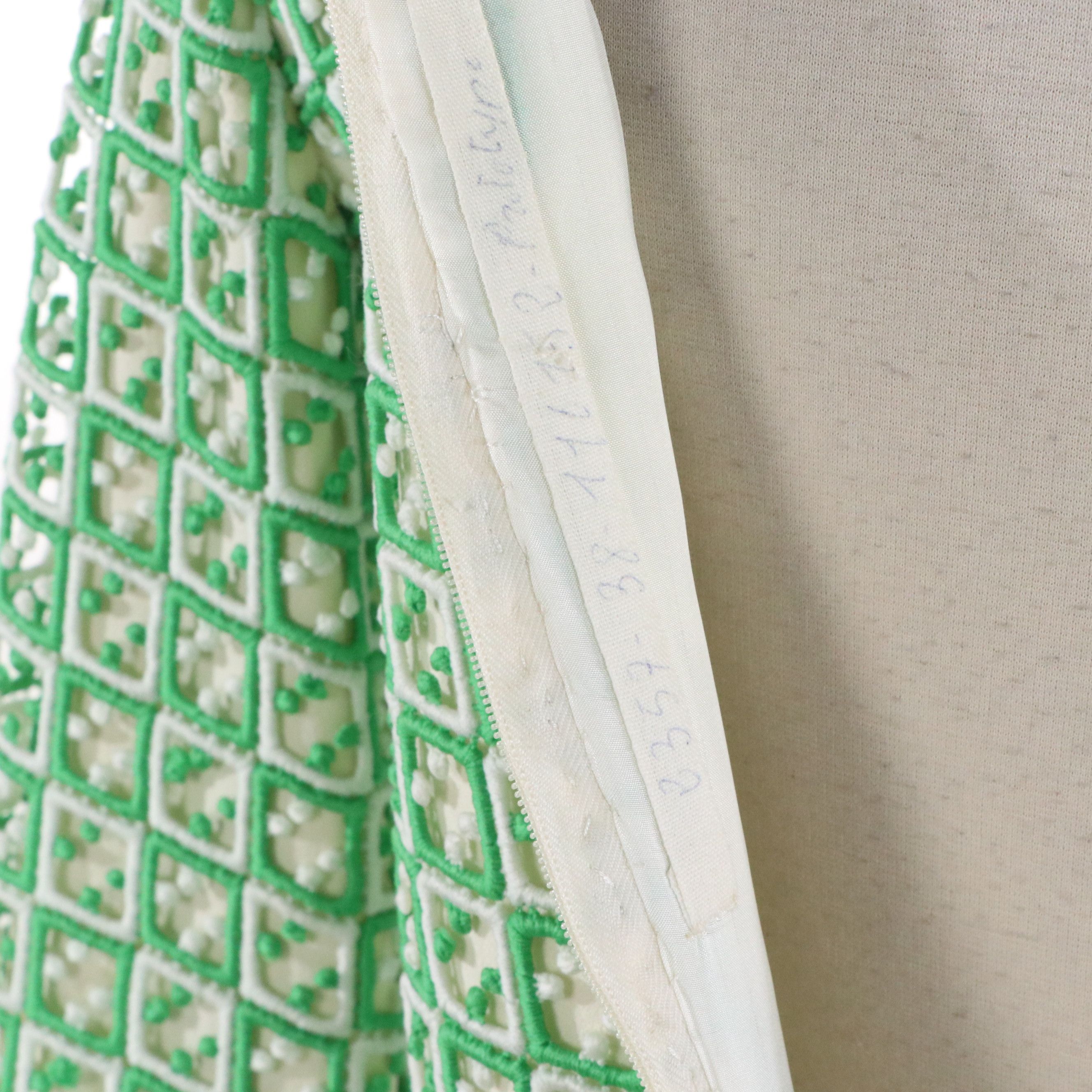 Guy Laroche Vintage Green and Ivory Long Sleeve Dress, Late 1960's