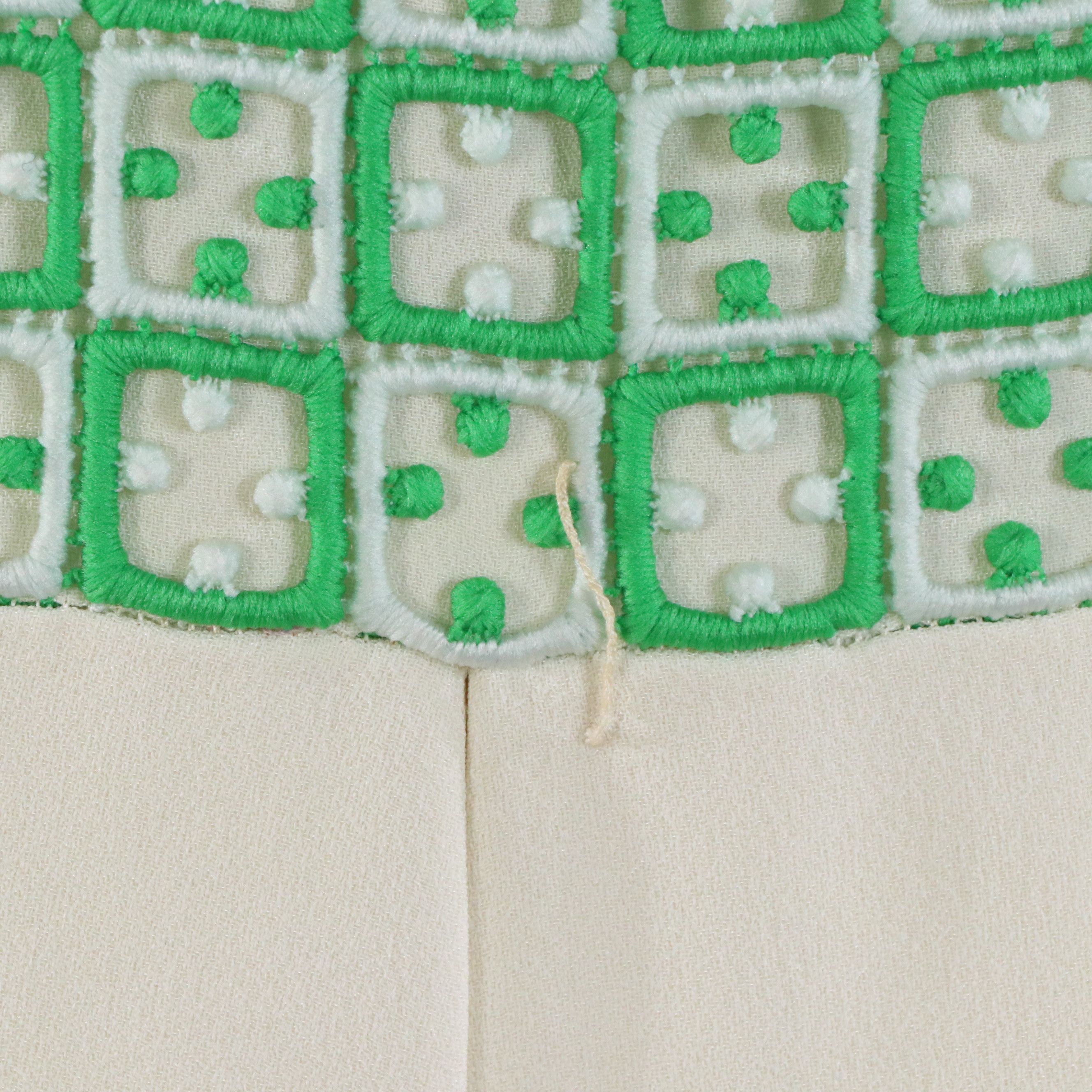 Guy Laroche Vintage Green and Ivory Long Sleeve Dress, Late 1960's