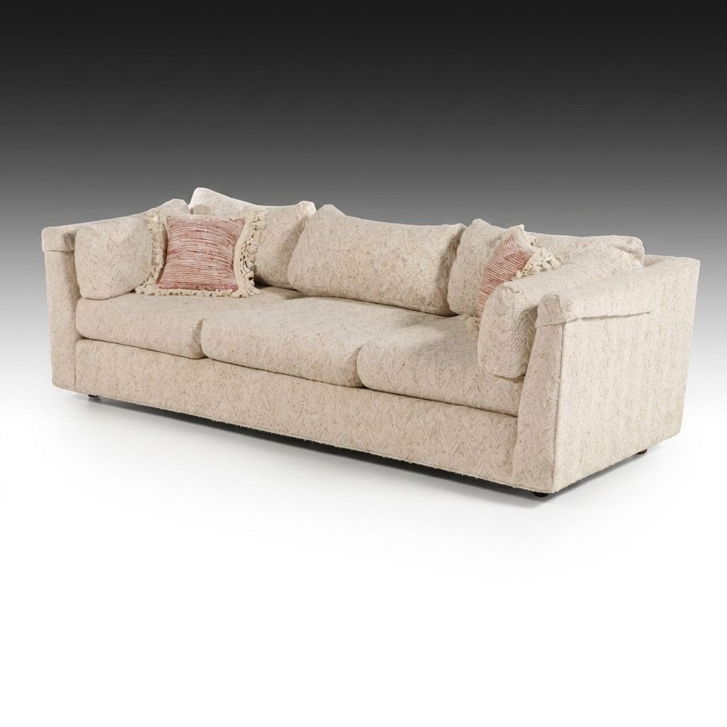 Stratford Designs Herringbone Chenille Upholstered Three-Seat Sofa, Late 20th C.