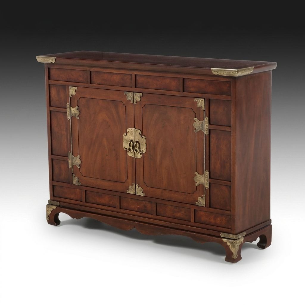 Henredon Chinoiserie Burl Walnut Small Credenza, Late 20th Century