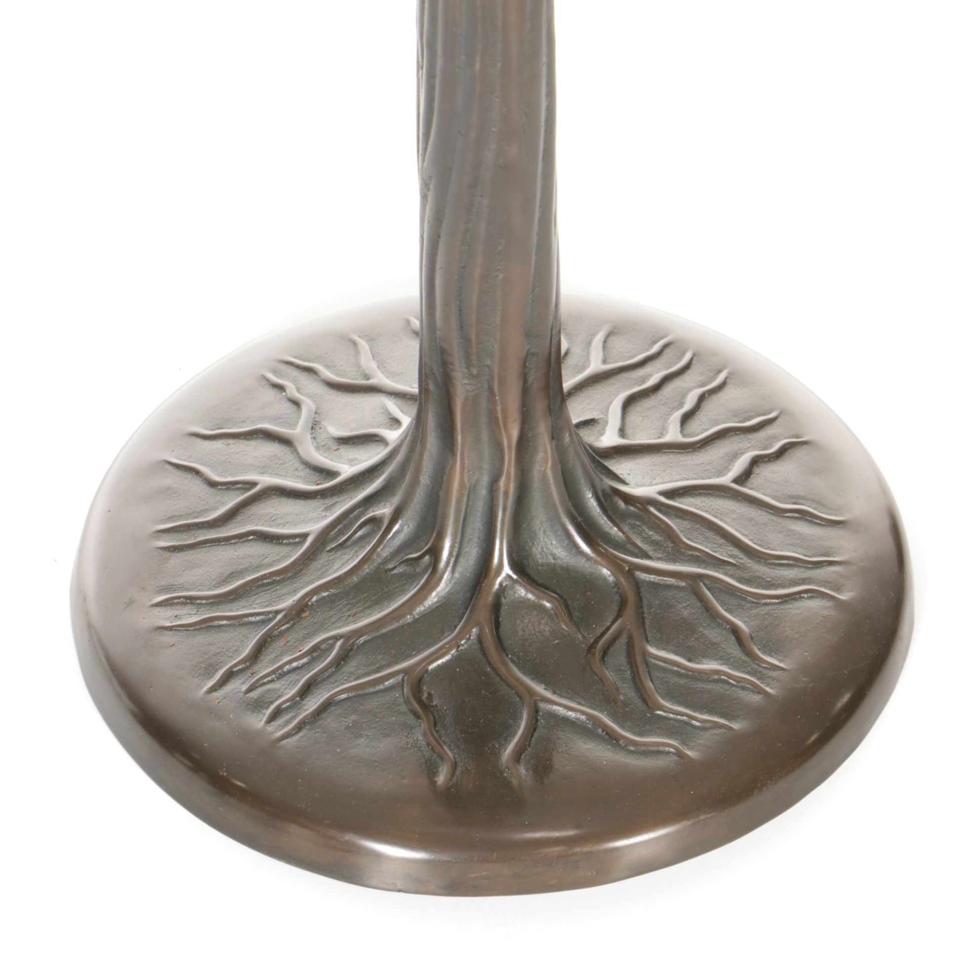 Art Nouveau Style Bronzed Metal Table Lamp and Dale Tiffany Slag Glass Shade