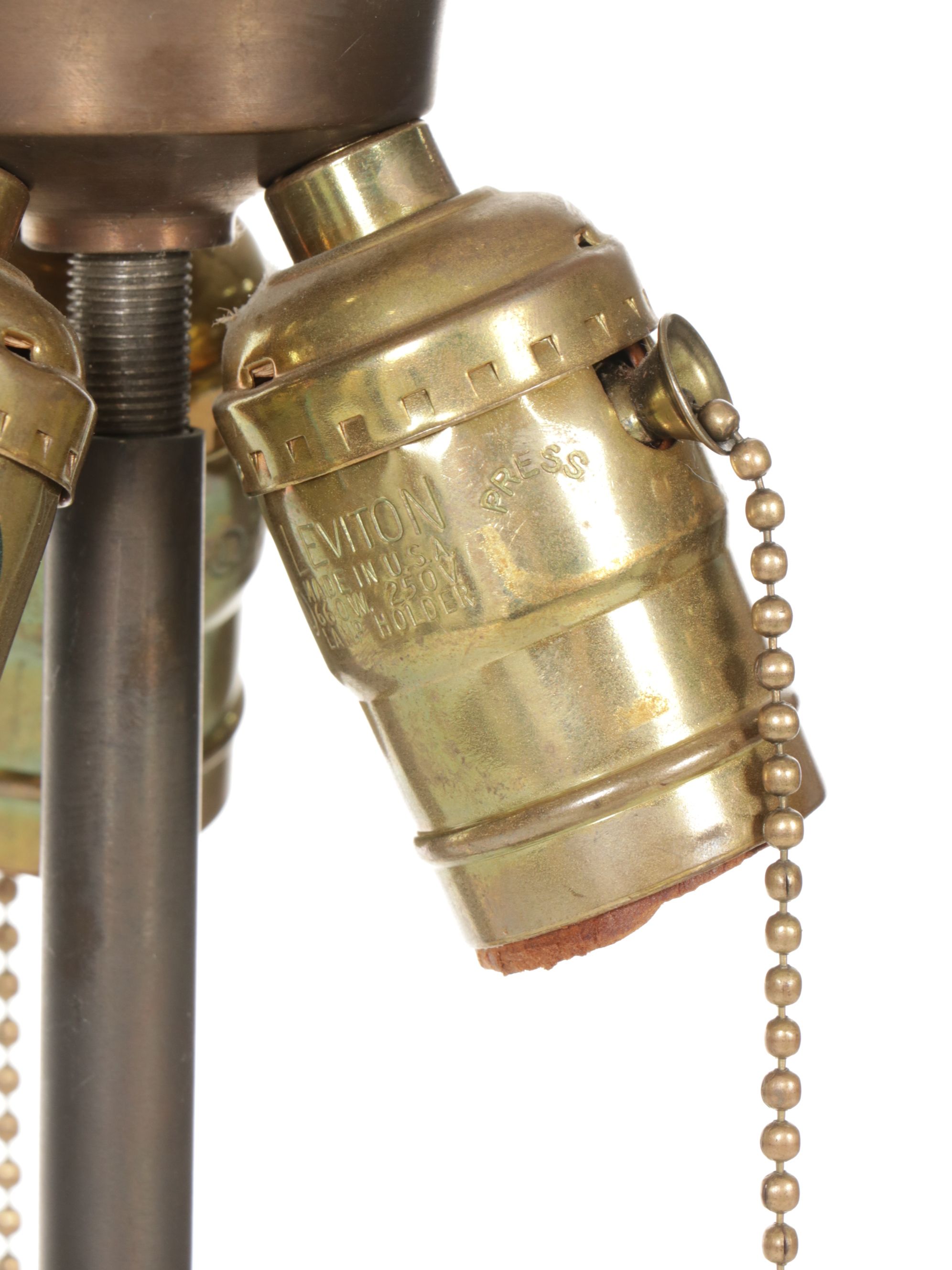 Art Nouveau Style Bronzed Metal Table Lamp and Dale Tiffany Slag Glass Shade