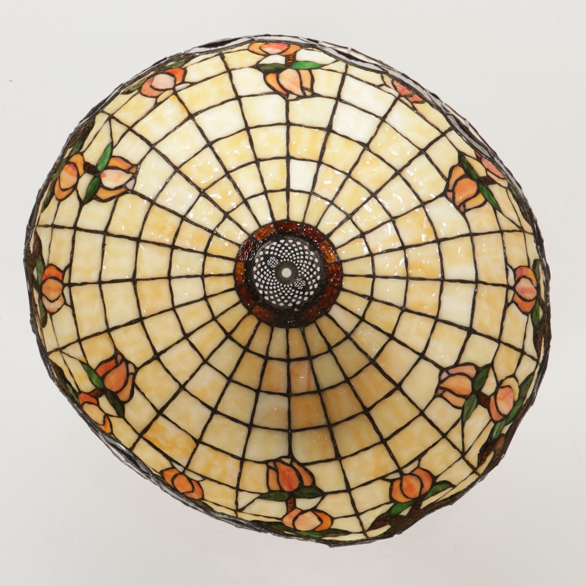 Art Nouveau Style Bronzed Metal Table Lamp and Dale Tiffany Slag Glass Shade