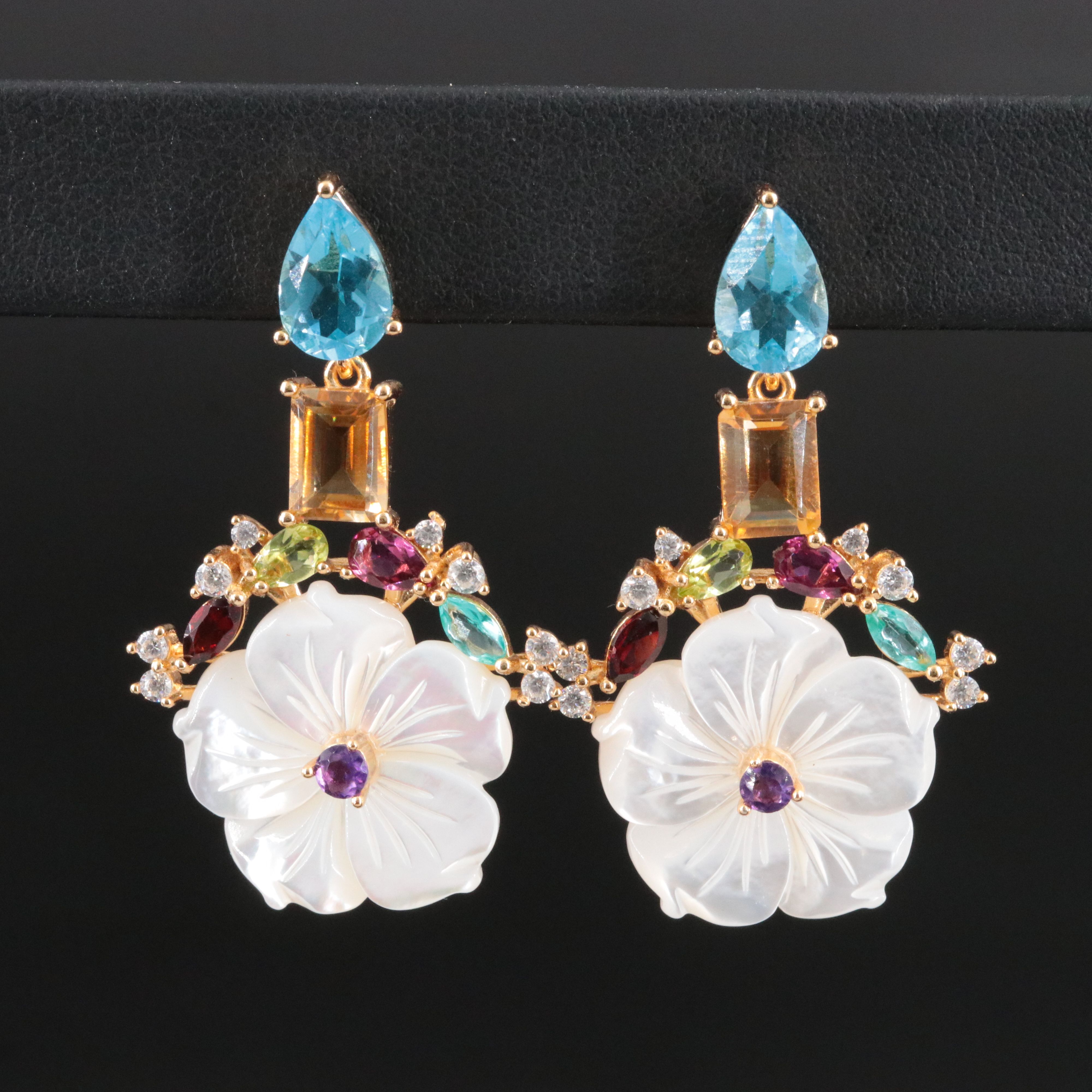 Sterling Mother-of-Pearl, Topaz and Citrine Earrings