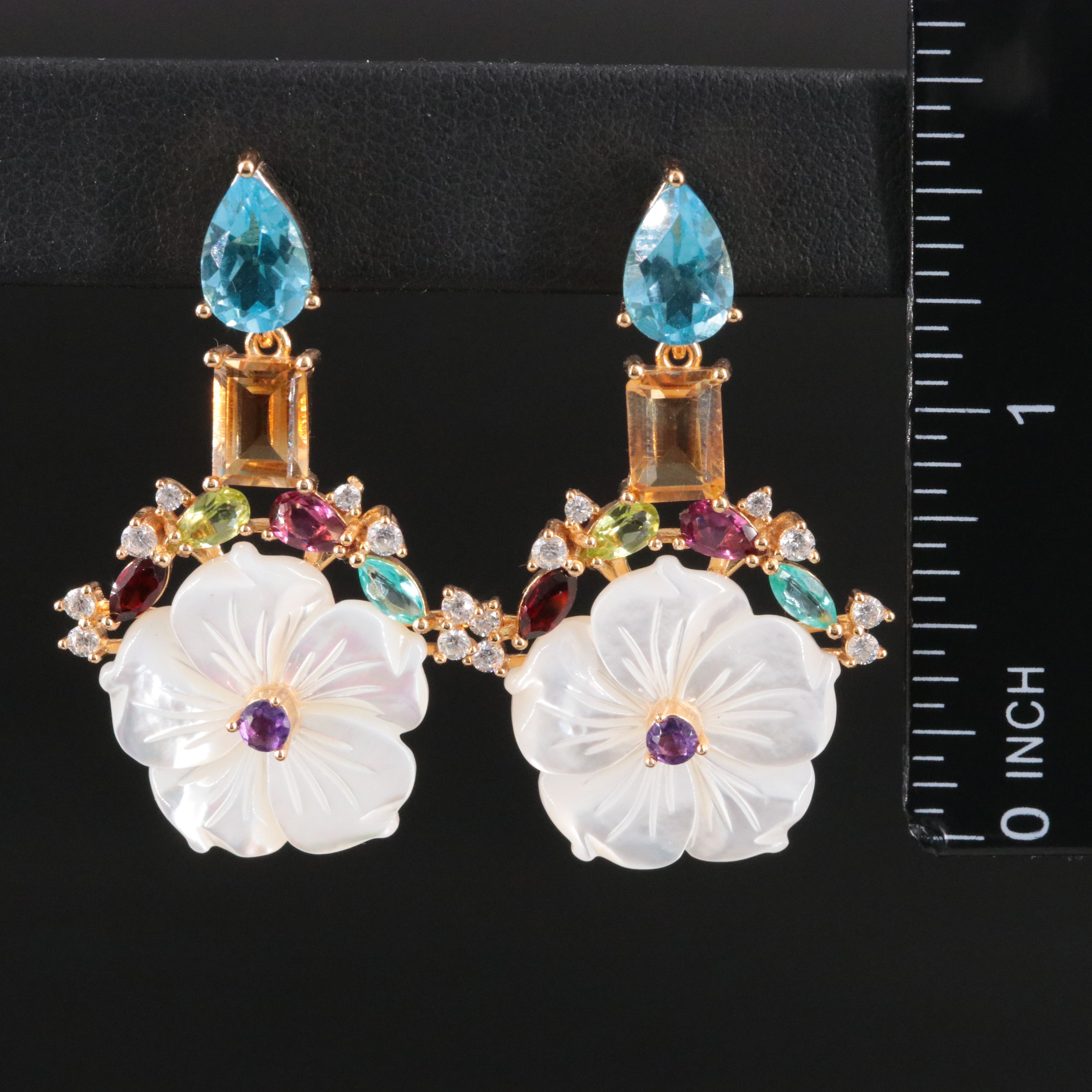 Sterling Mother-of-Pearl, Topaz and Citrine Earrings