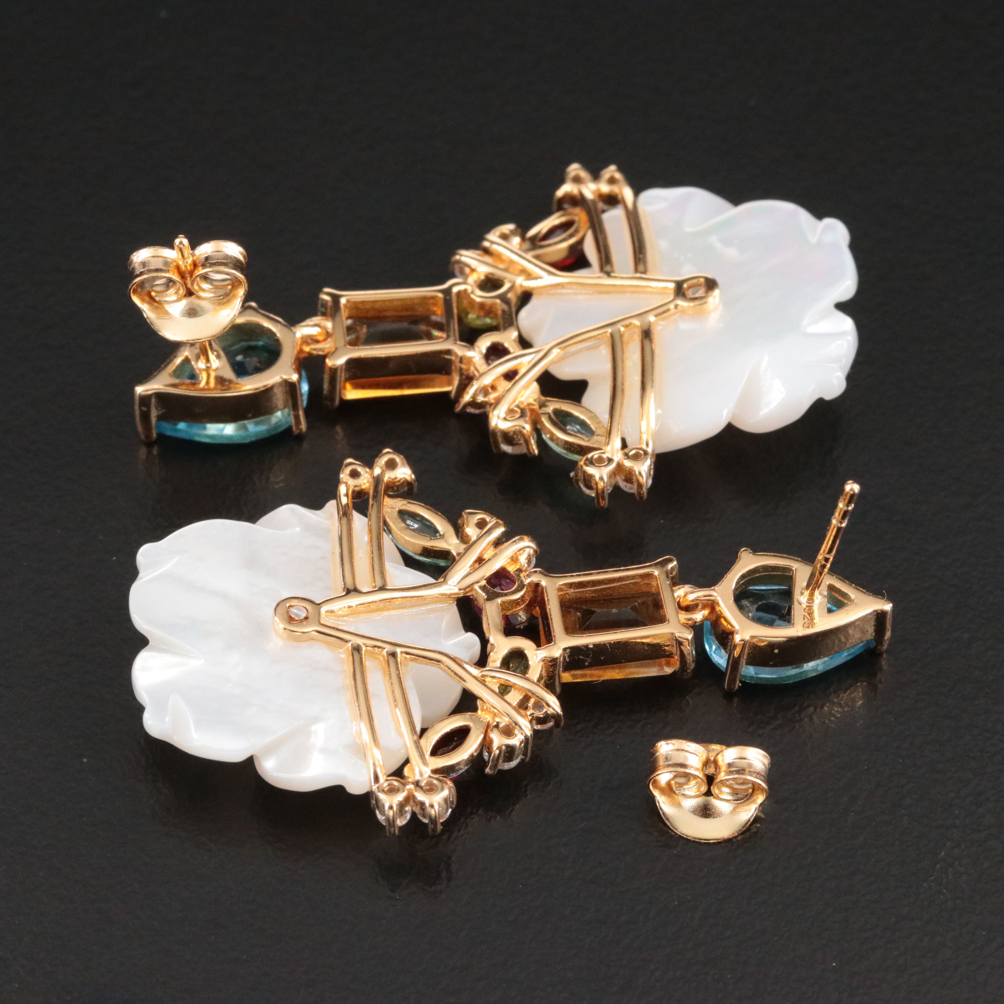 Sterling Mother-of-Pearl, Topaz and Citrine Earrings