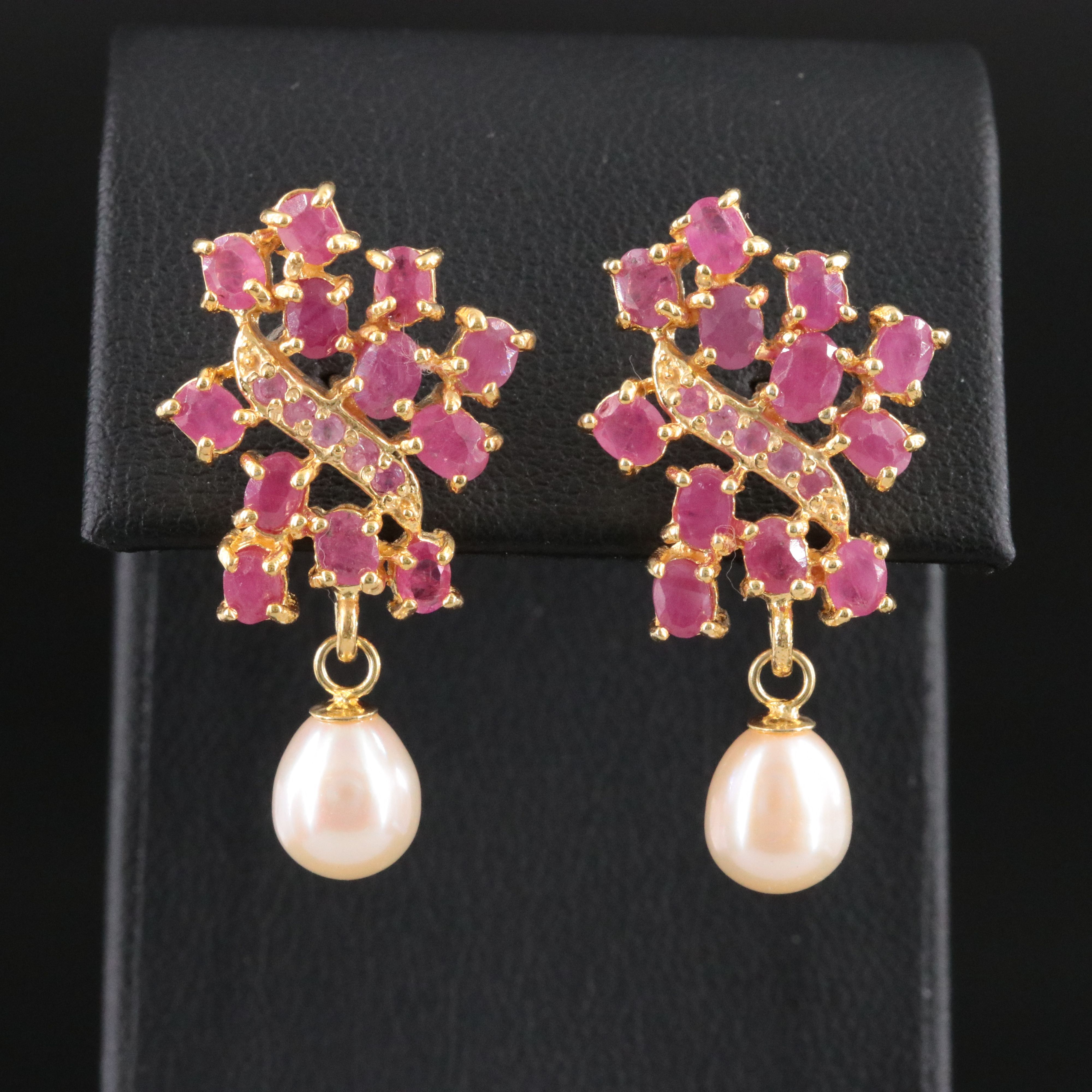 Sterling Ruby and Pearl Earrings