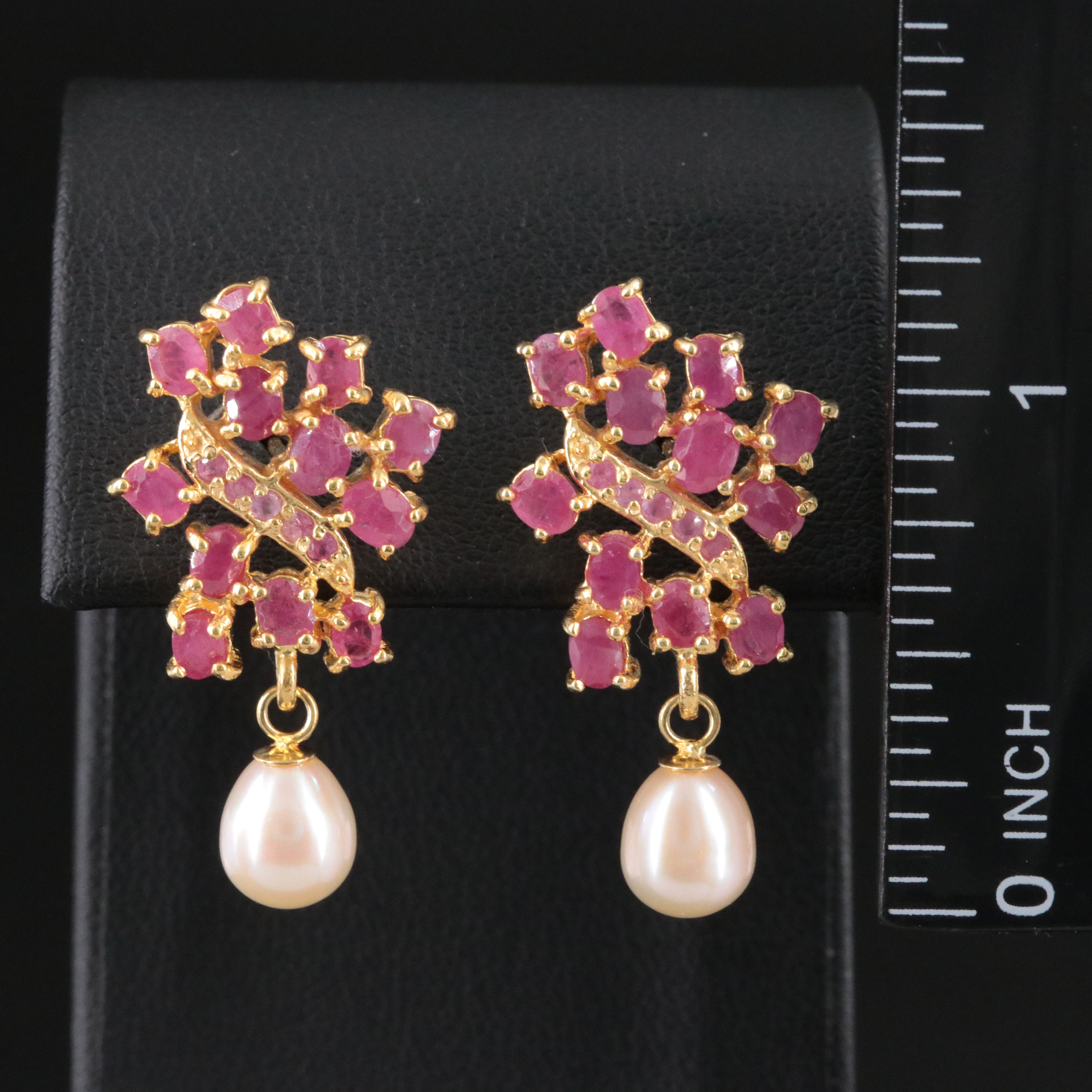 Sterling Ruby and Pearl Earrings