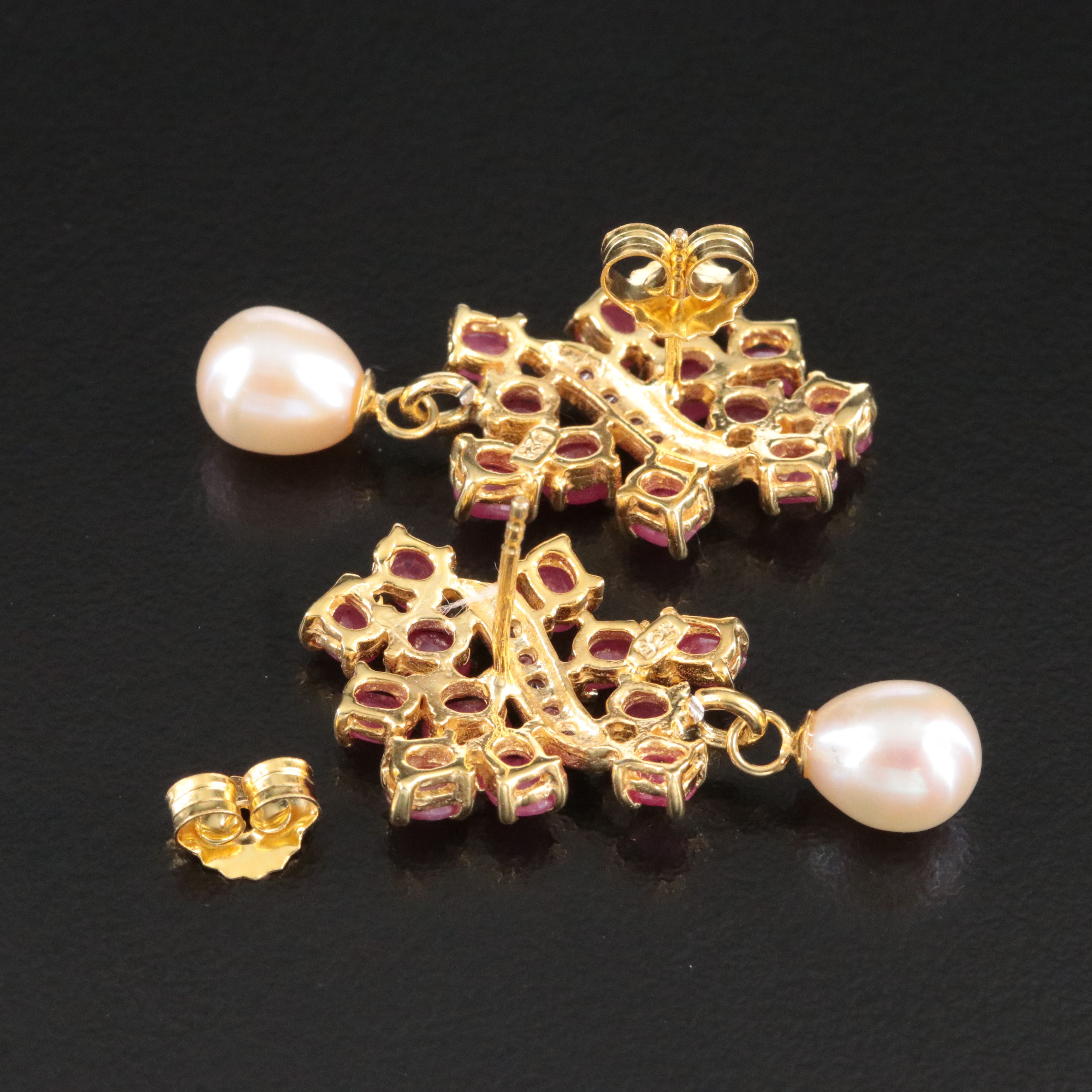 Sterling Ruby and Pearl Earrings