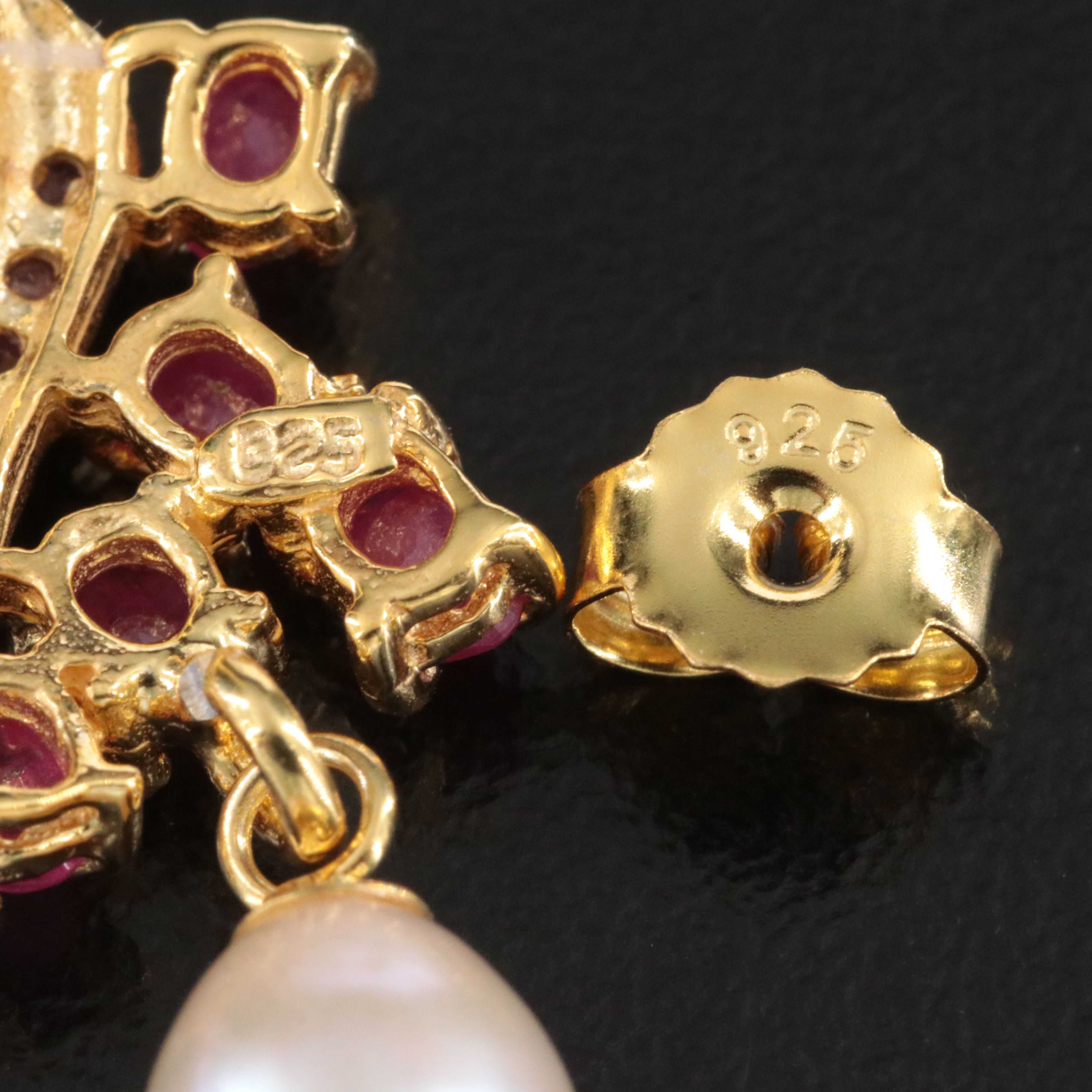 Sterling Ruby and Pearl Earrings