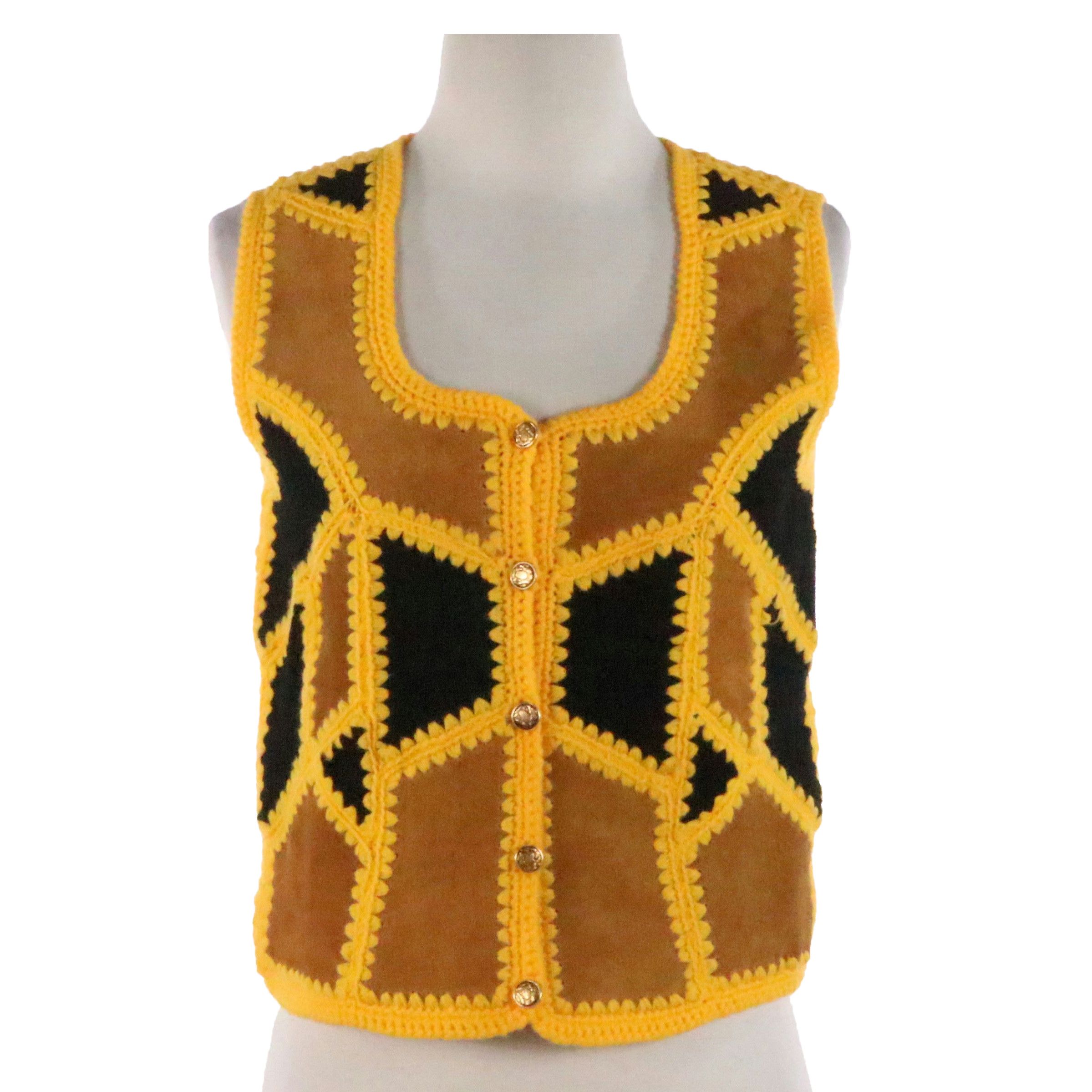 Lord & Taylor Vintage 1970s Patchwork Sweater Vest in Suede/Acrylic