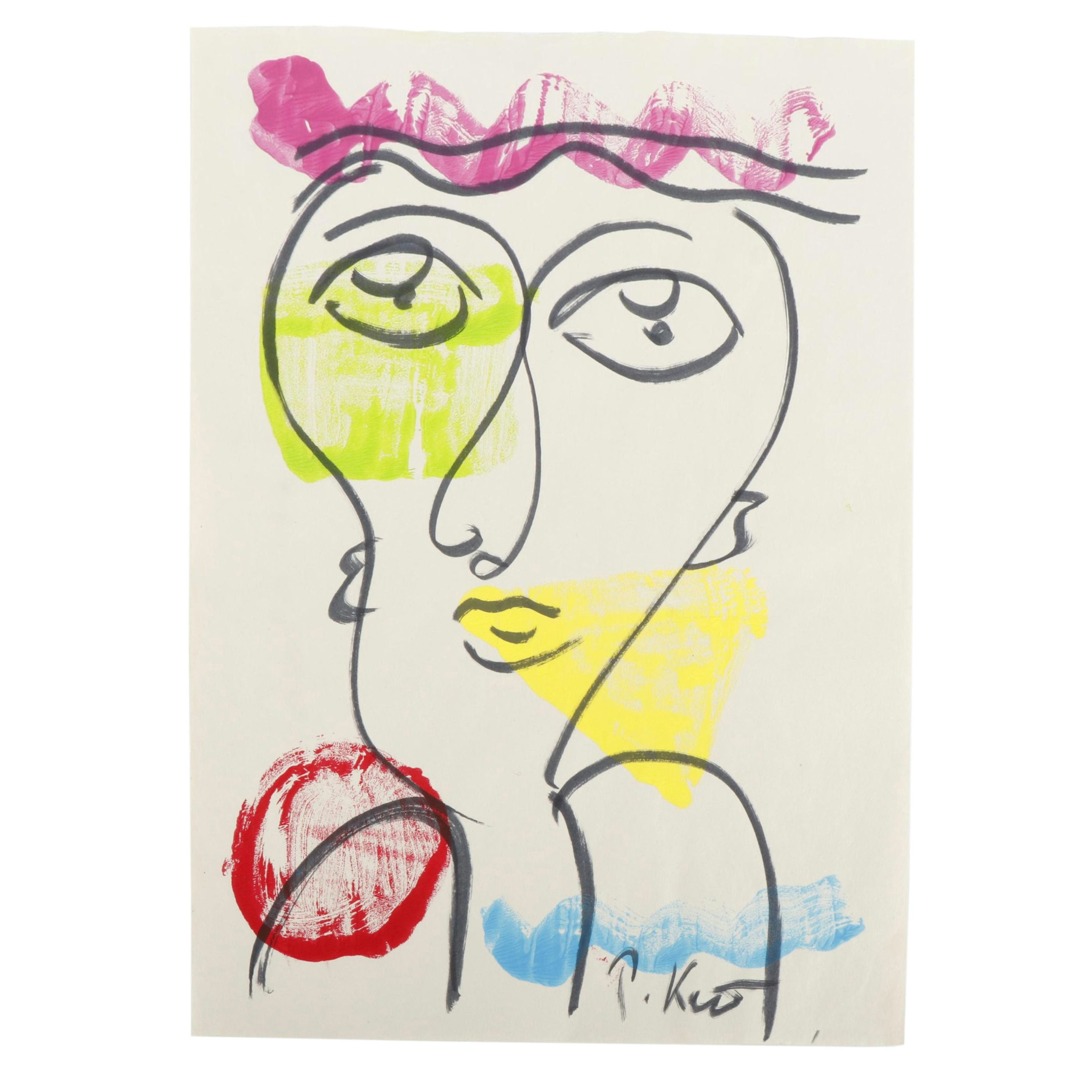 Peter Keil Abstract Acrylic Portrait Painting, Late 20th Century | EBTH