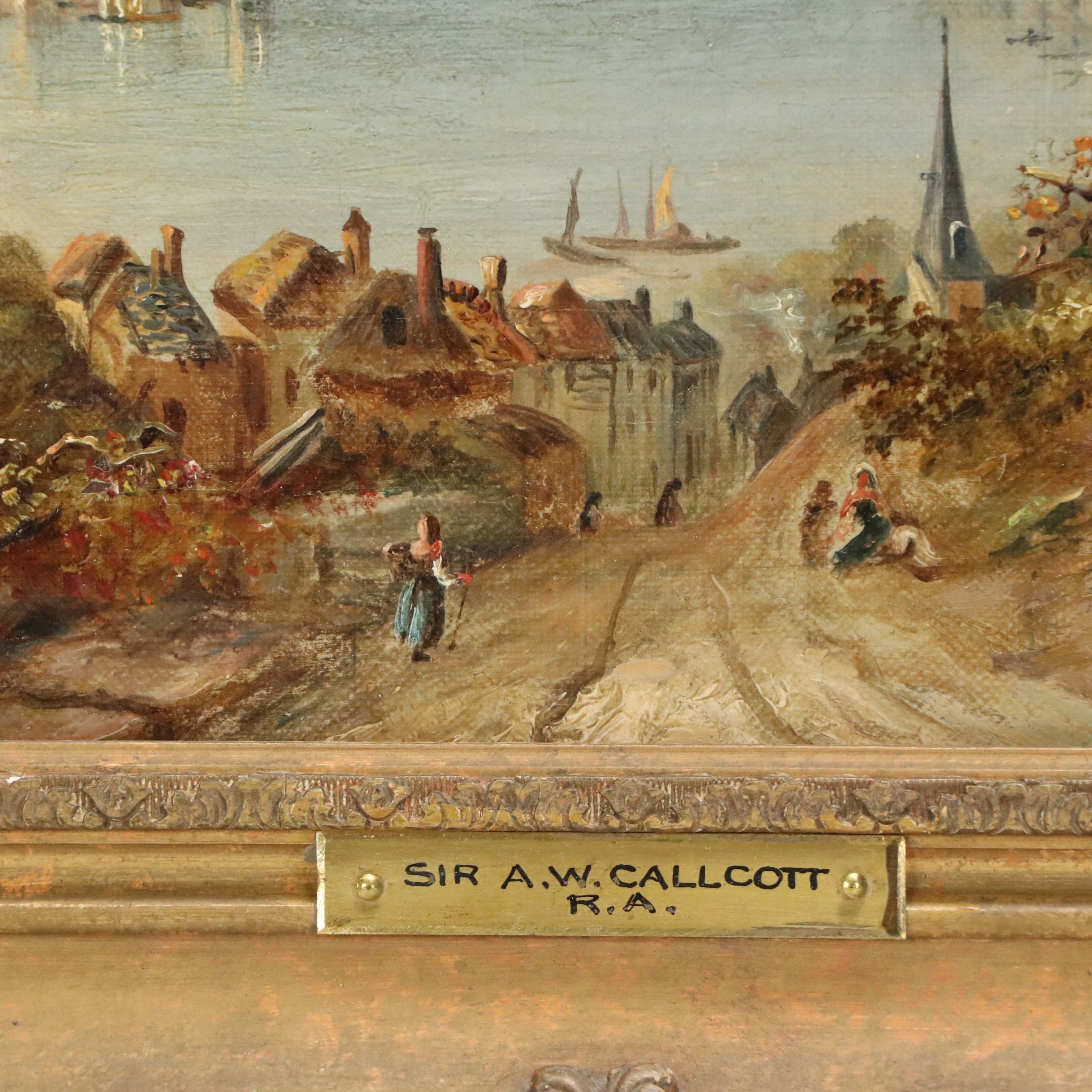 Augustus Wall Callcott Oil Painting of Rustic European Town, Early 19th Century