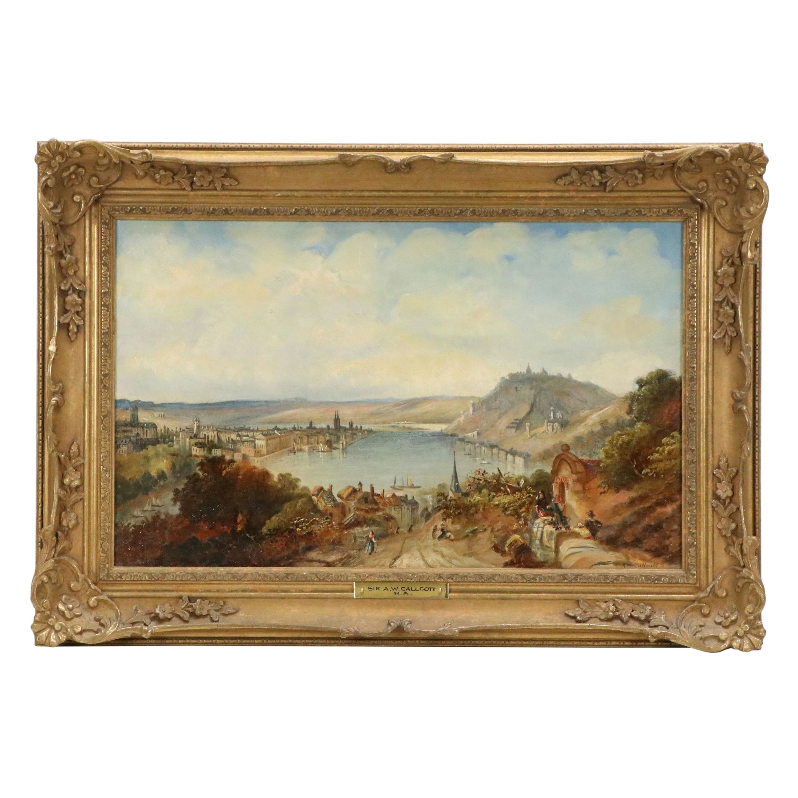 Augustus Wall Callcott Oil Painting of Rustic European Town, Early 19th Century